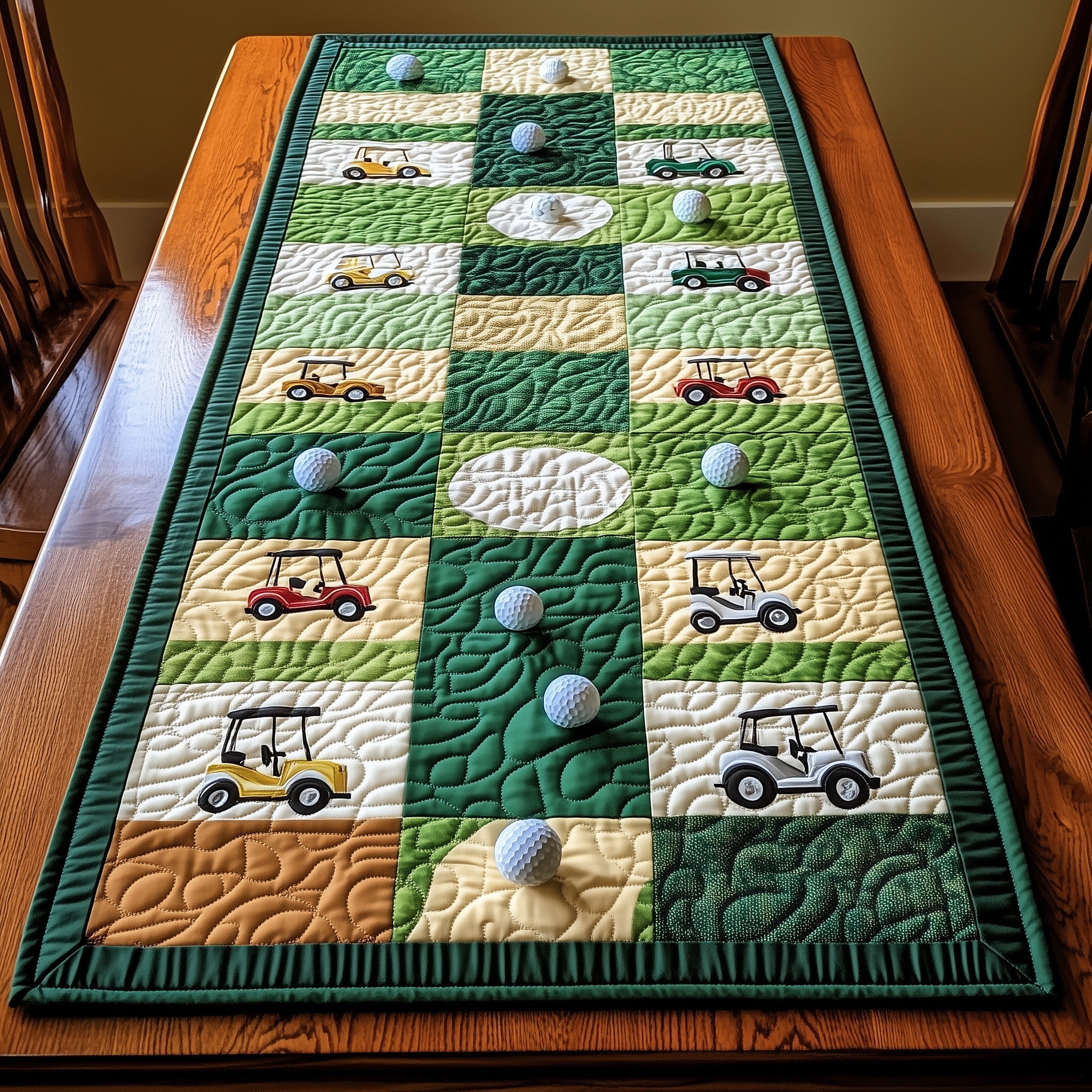 Greenside Charm Quilted Table Runner Holiday Dinner Table Runner