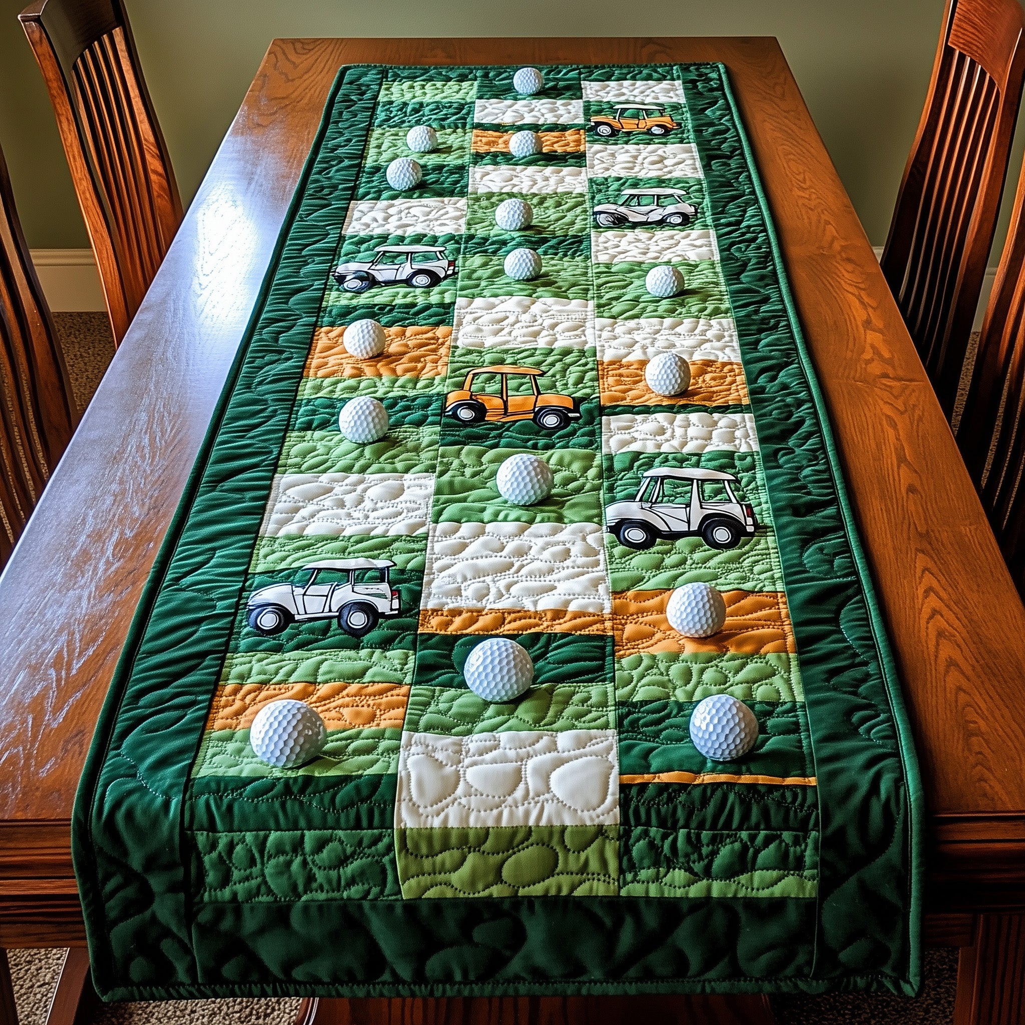Greenside Charm Quilted Table Runner Holiday Party Table Runner
