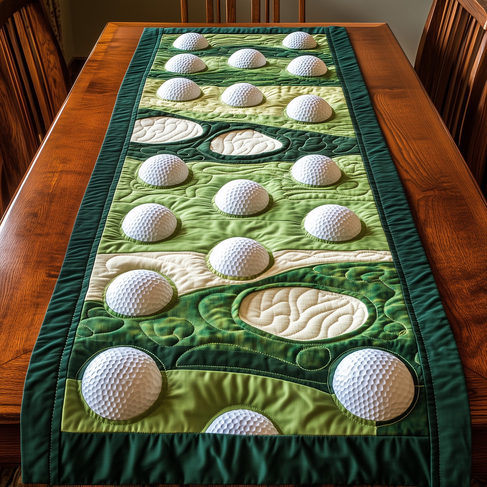 Greenside Charm Quilted Table Runner Seasonal Table Runner for Holidays