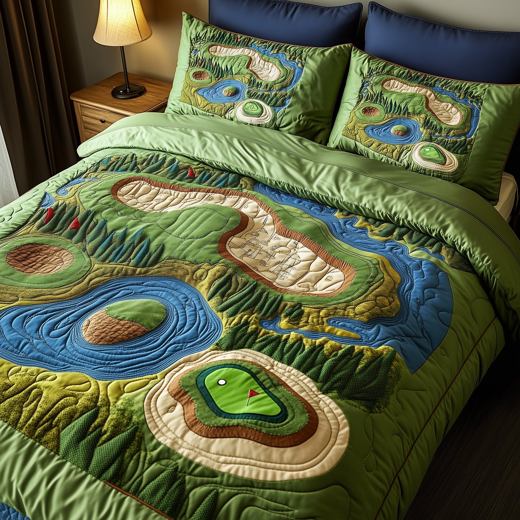 Greenside Fairway Quilted Bedding Set Duvet Cover Merchandise Golf Gifts For Golfers