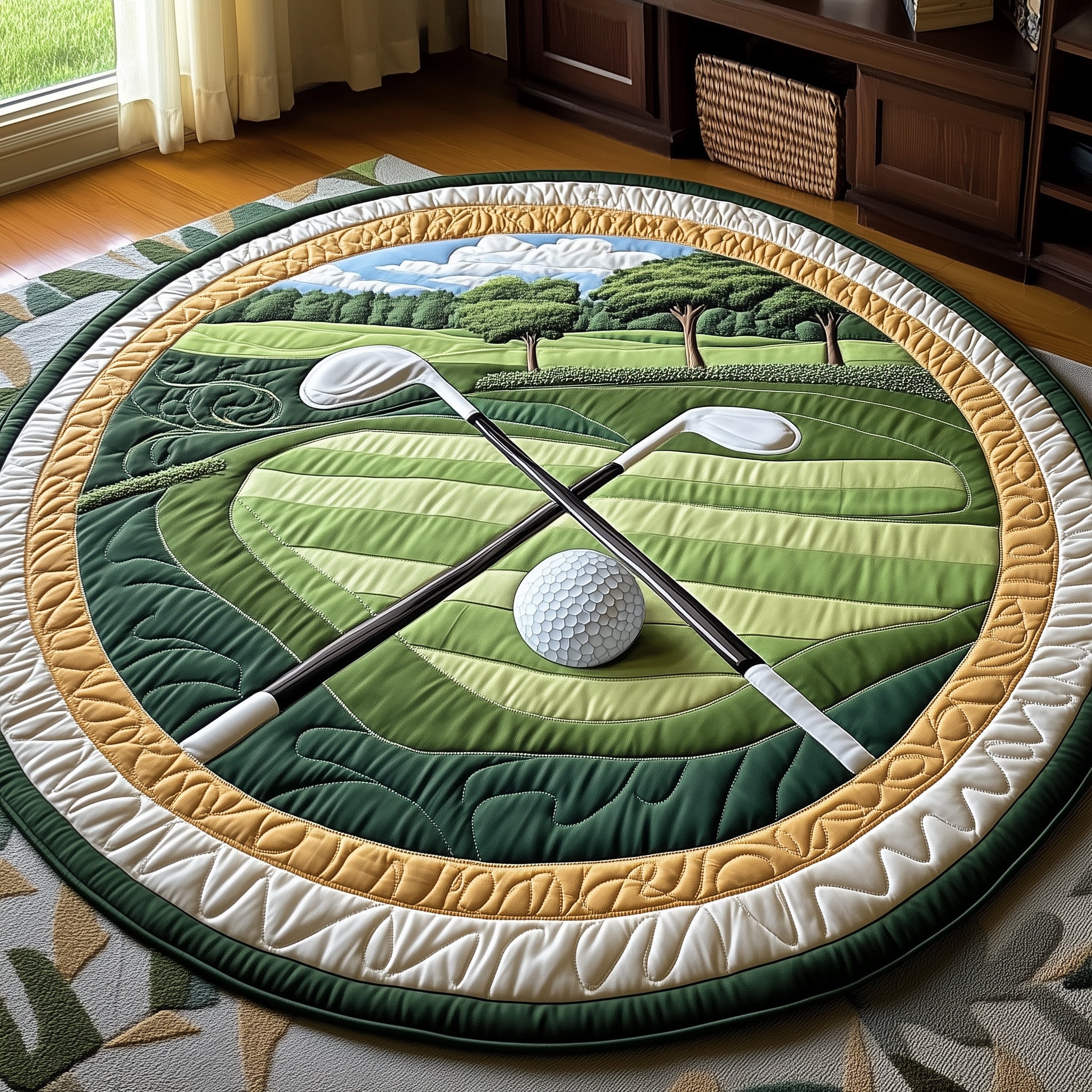 Greenside Glow Quilted Round Mat Classic Quilted Round Mat for Timeless Decor