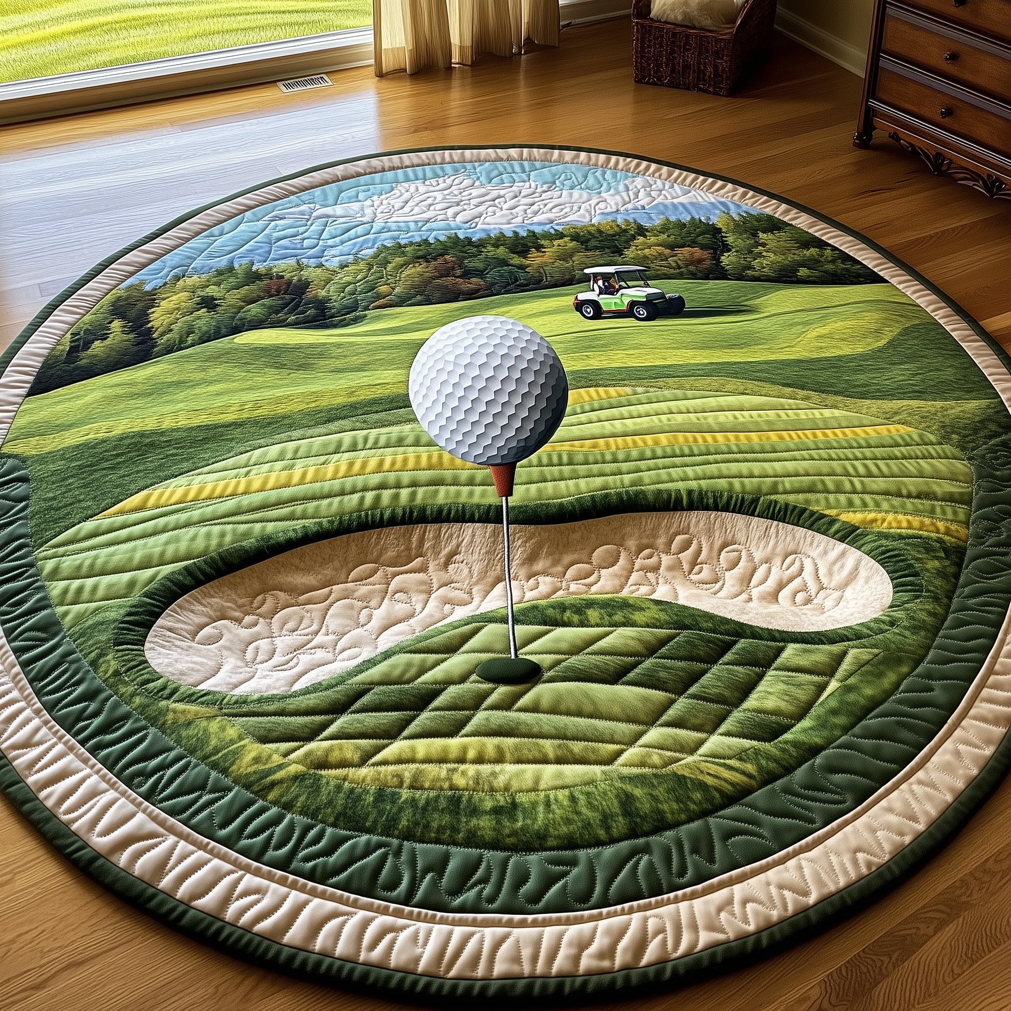 Greenside Glow Quilted Round Mat Decorative Quilted Round Mat for Elegant Spaces