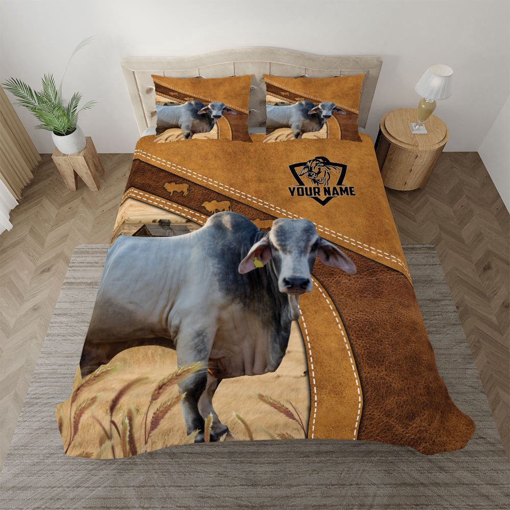 Grey Brahman Cattle Customized Bedding Set  Farm Bedding Set Anniversary Gifts