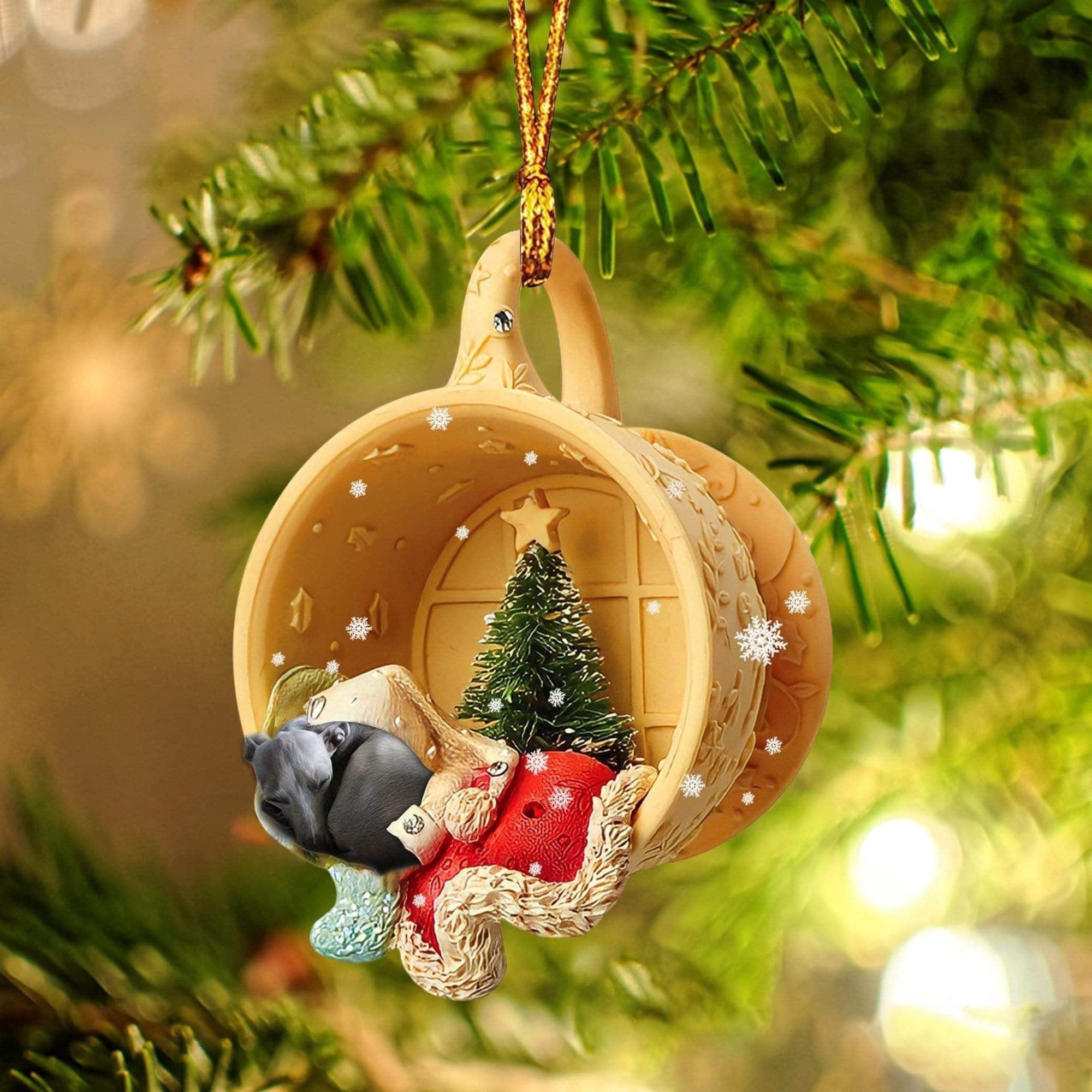 Grey Hound Sleeping In A Cup Christmas Ornament Flat Acrylic Dog Christmas Ornament