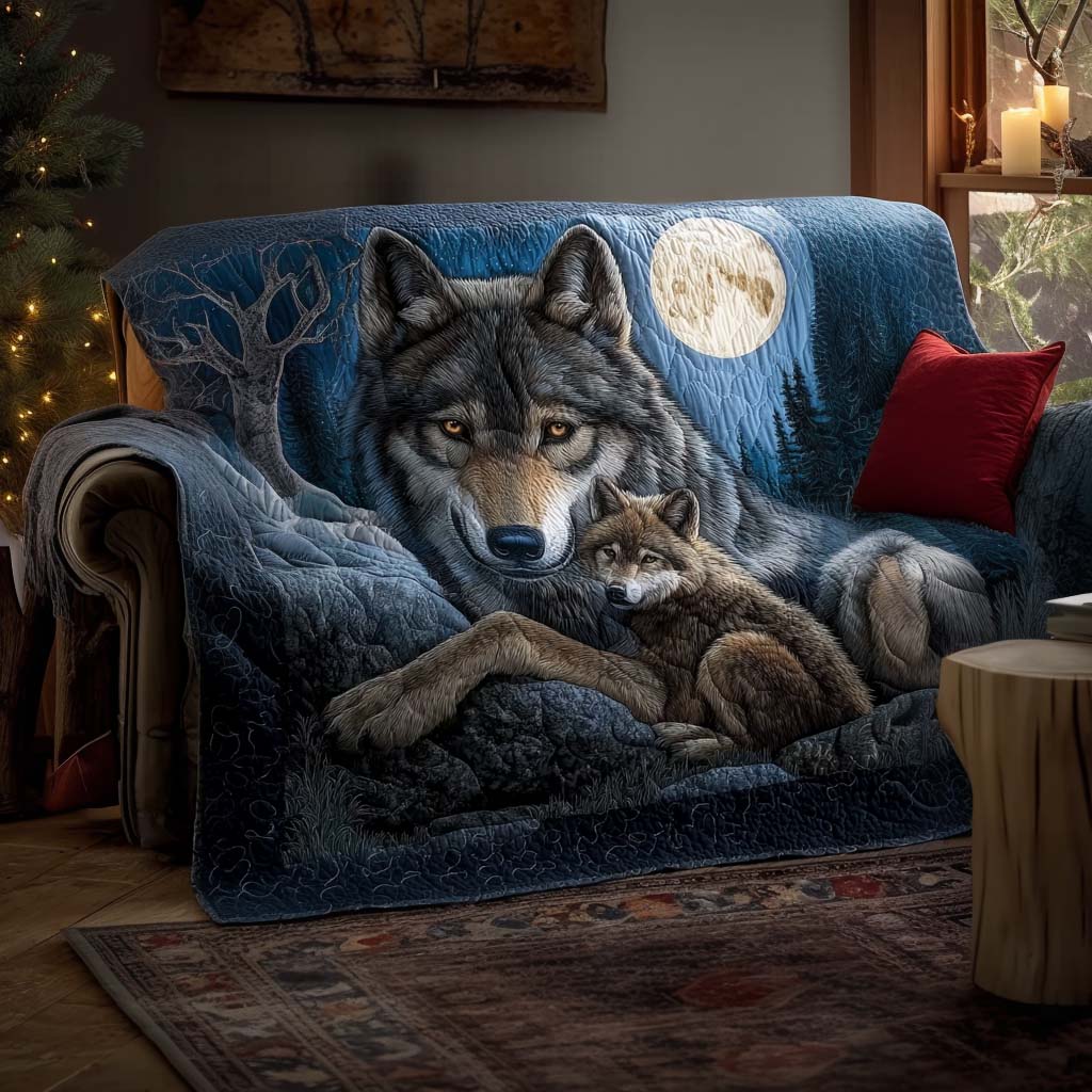 Grey Pack Quilted Sofa Cover Holiday Living Room Decor Wolf Christmas Presents