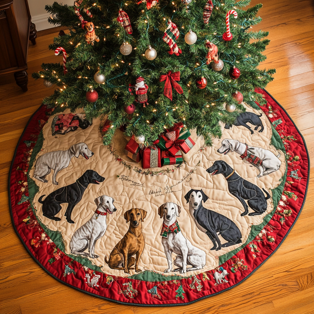 Greyhound Joy Christmas Quilted Tree Skirt Christmas Tree Skirt Gift That Brings Joy