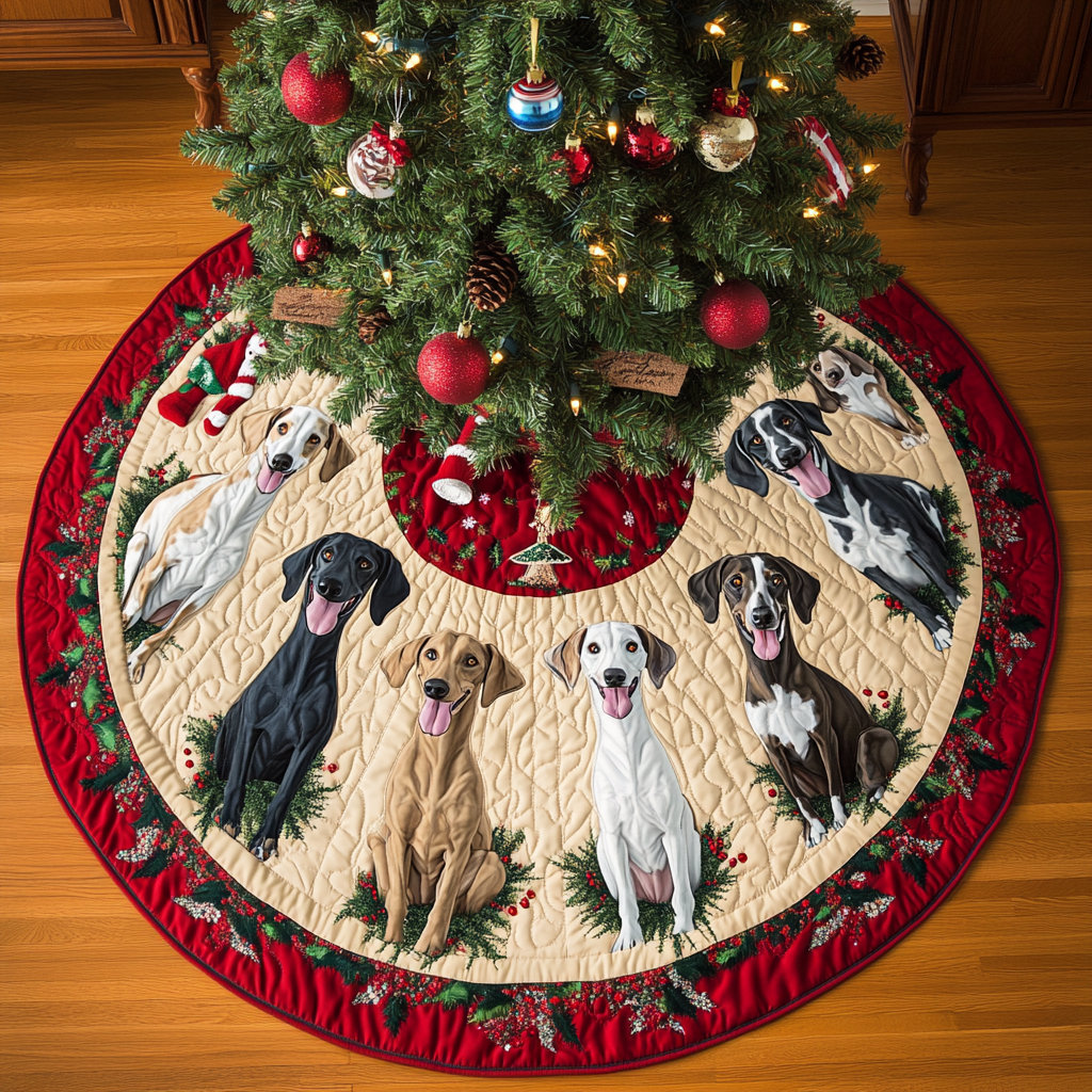 Greyhound Wonderland Christmas Quilted Tree Skirt Heartwarming Christmas Tree Skirt Gift for Loved Ones
