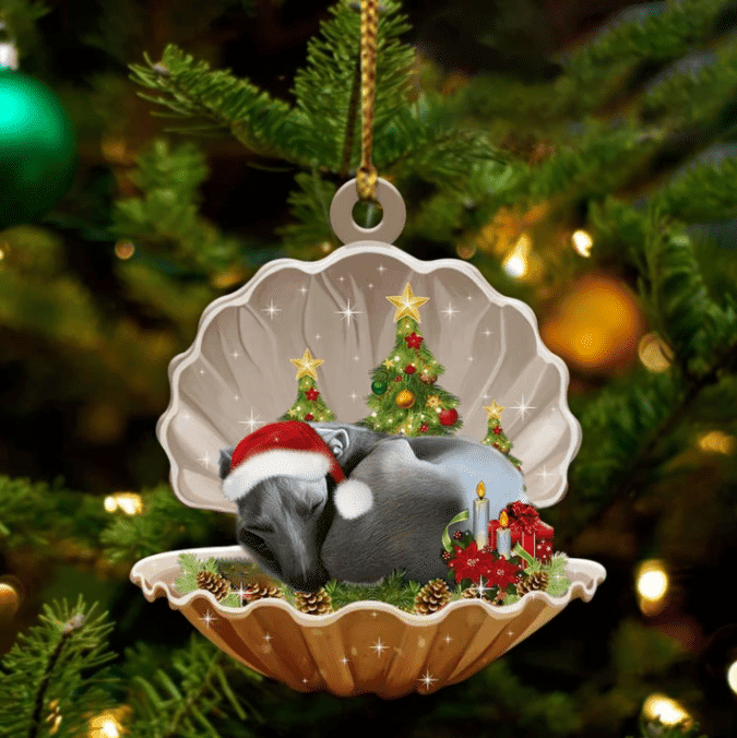 Greyhound3 Sleeping in Pearl Dog Christmas Ornament Flat Acrylic