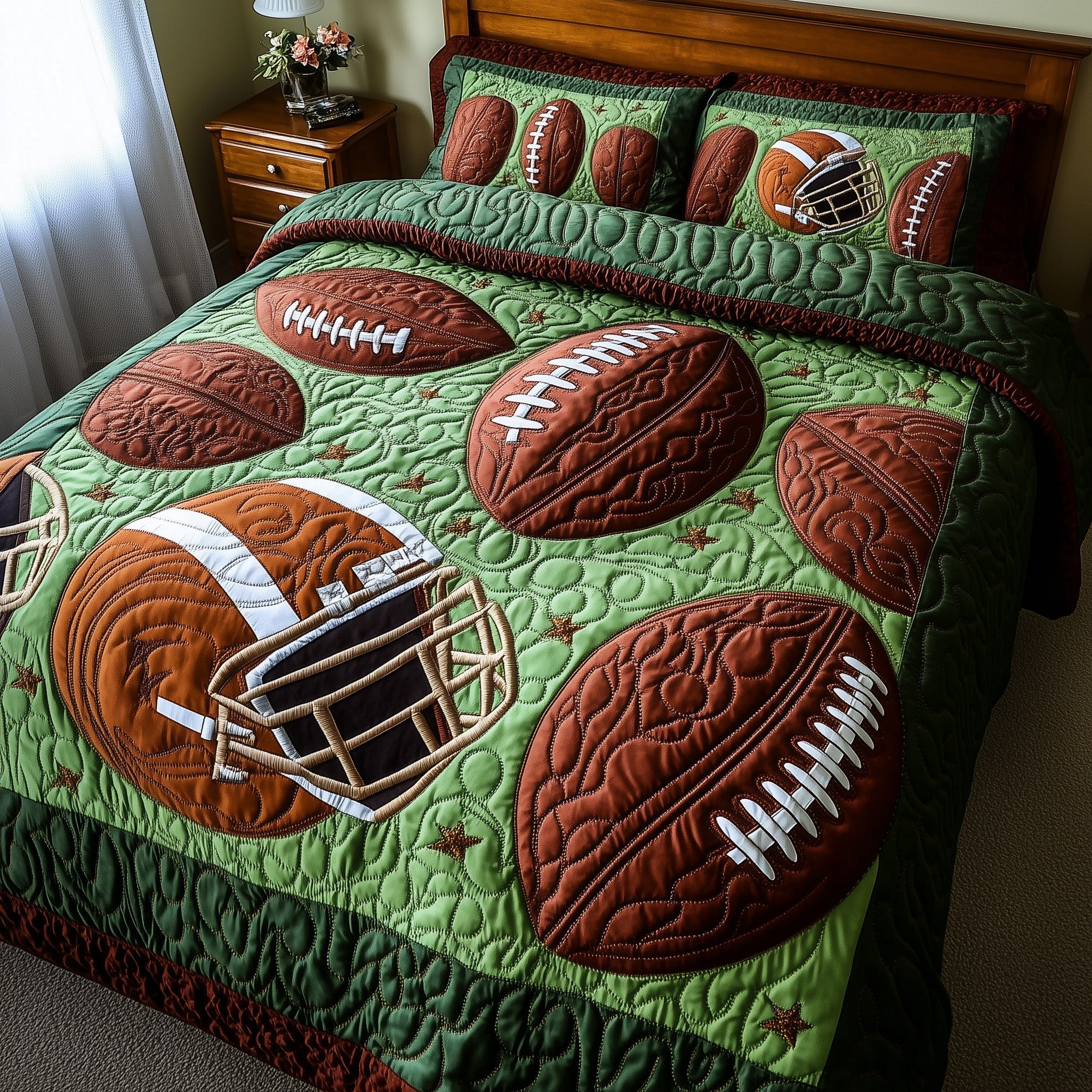 Gridiron Glory Quilted Bedding Set Duvet Cover Merchandise Best Presents For Football Fans