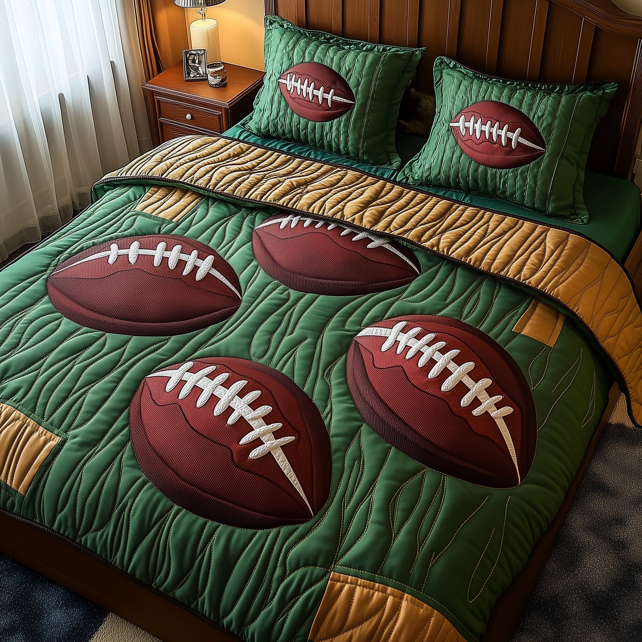 Gridiron Glory Quilted Bedding Set Duvet Cover Merchandise Gifts For Football Player
