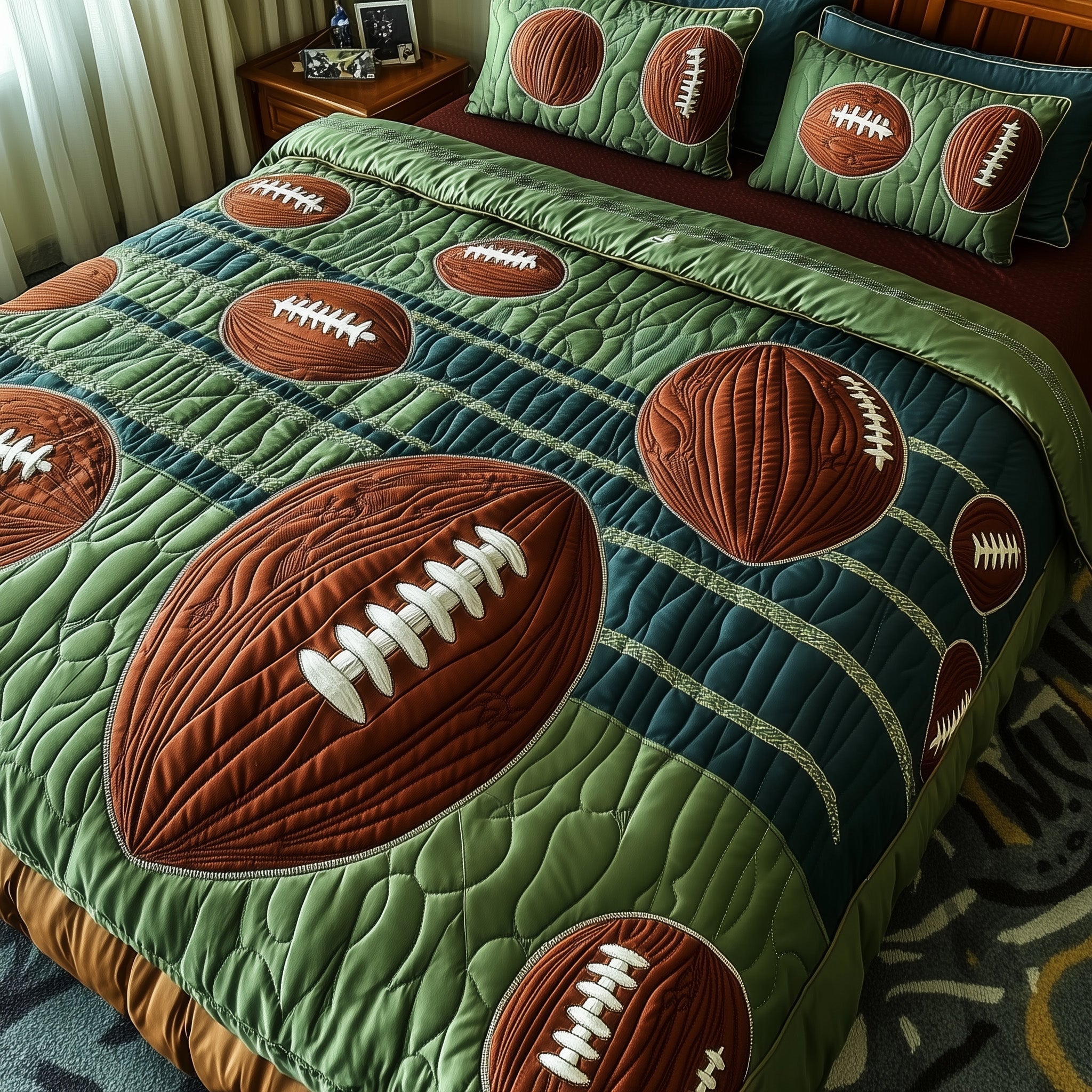 Gridiron Glory Quilted Bedding Set Duvet Cover Merchandise Presents For Football Players