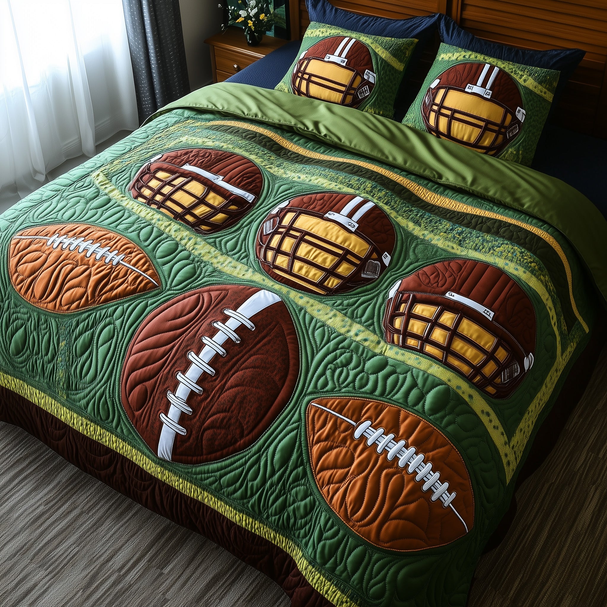 Gridiron Glory Quilted Bedding Set Duvet Cover Merchandise Senior Football Player Gifts