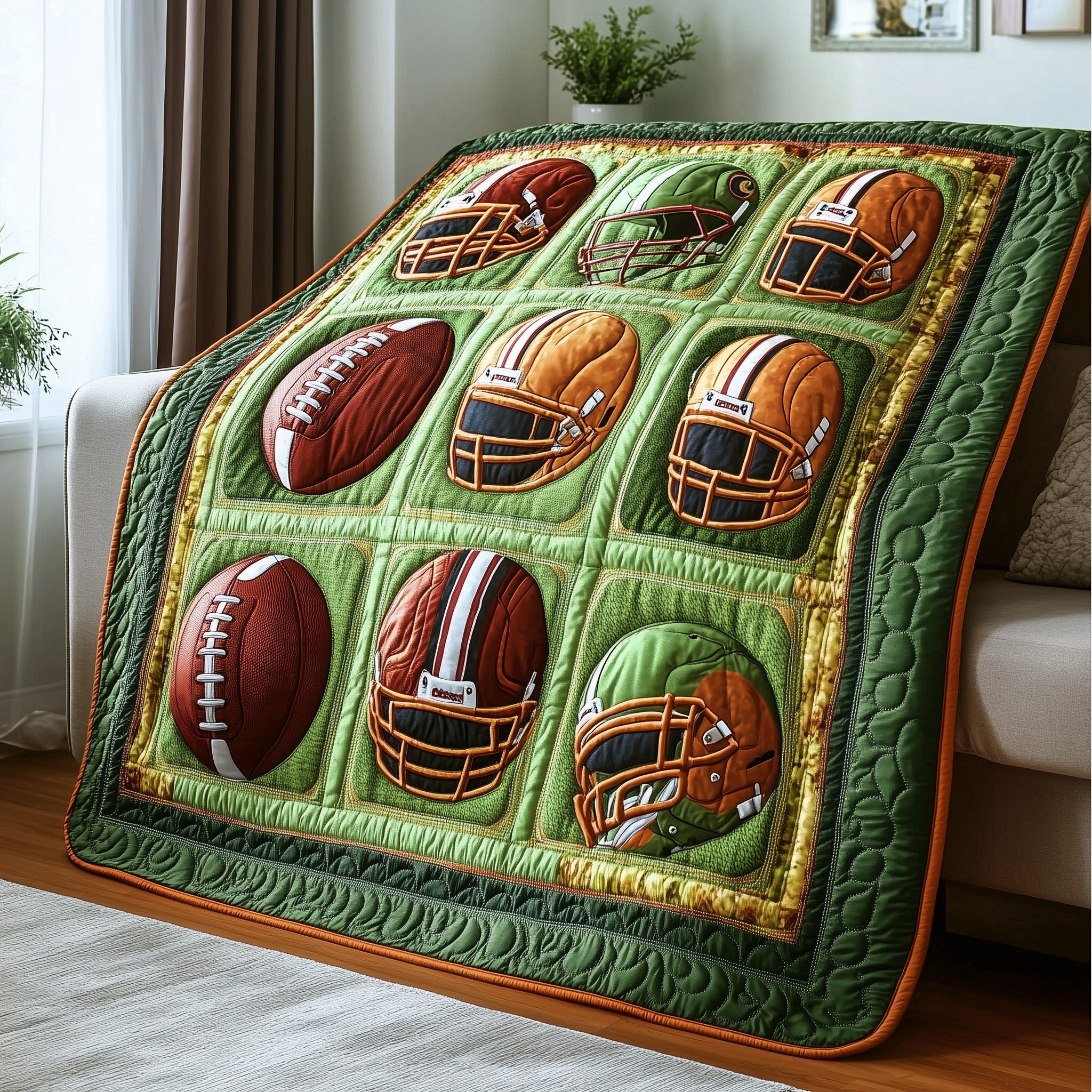 Gridiron Glory Quilted Blanket Durable Football Themed Quilt Great Gifts For Football Players