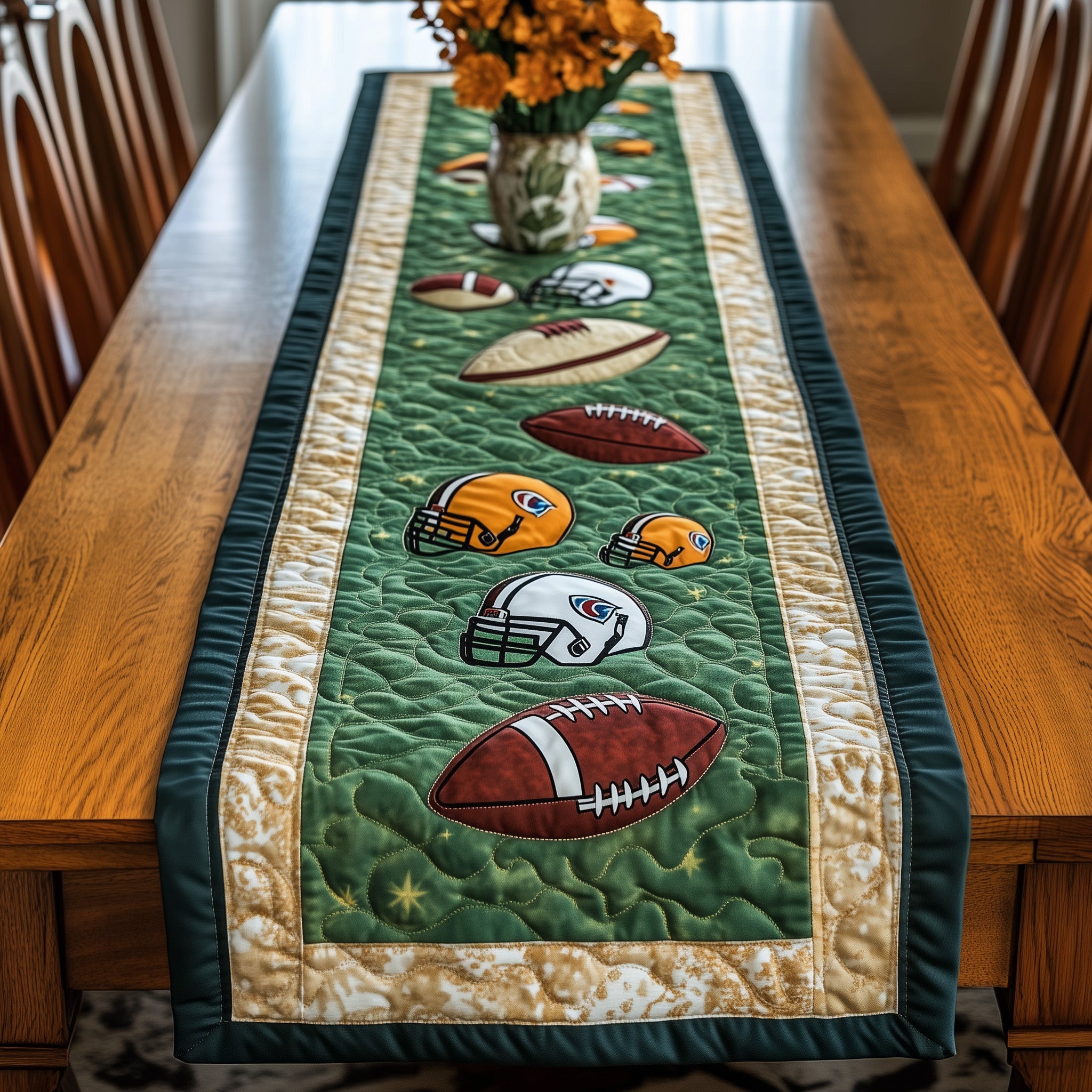 Gridiron Glory Quilted Table Runner Merry Christmas Table Runner Decor