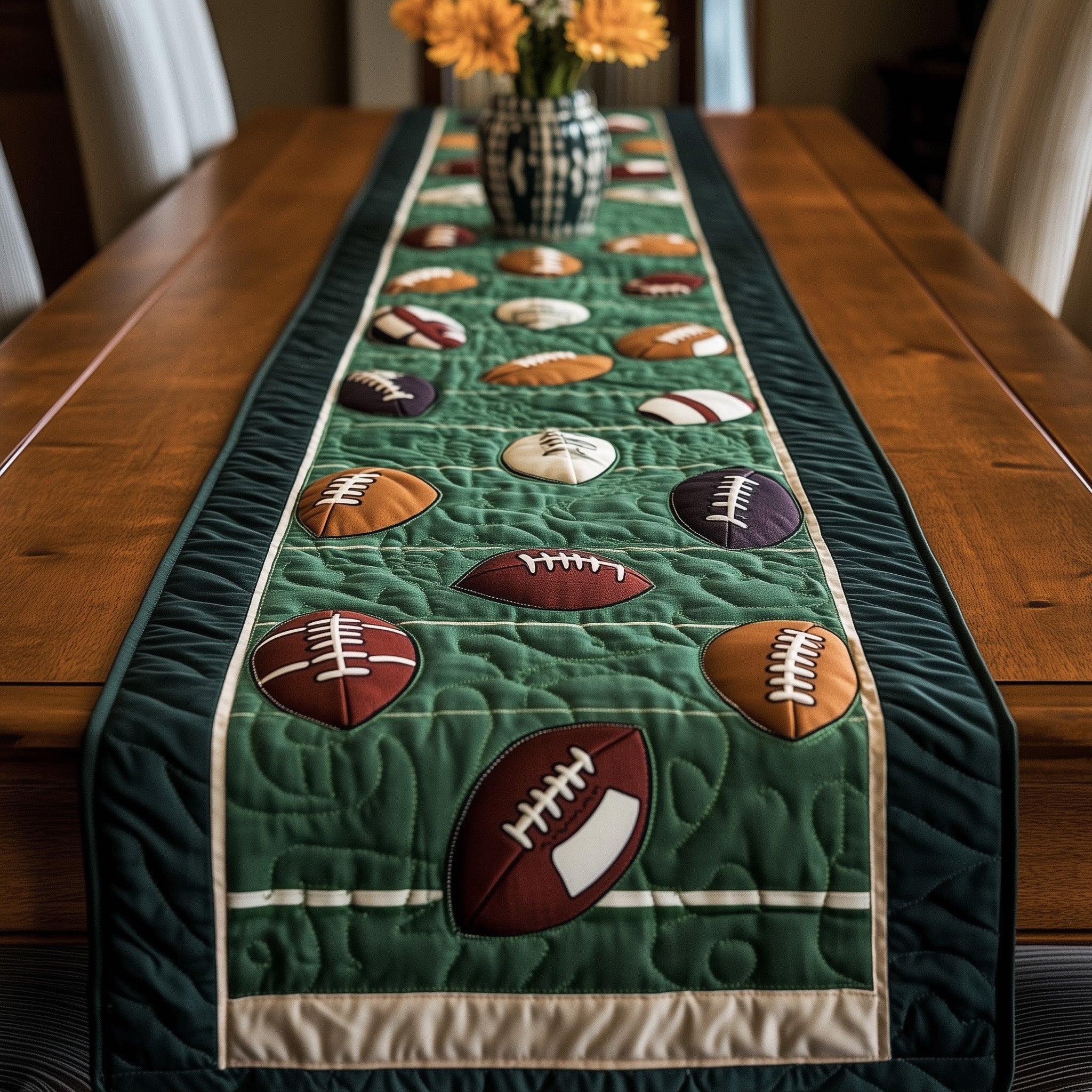 Gridiron Glory Quilted Table Runner Xmas Table Runner for Family Gatherings