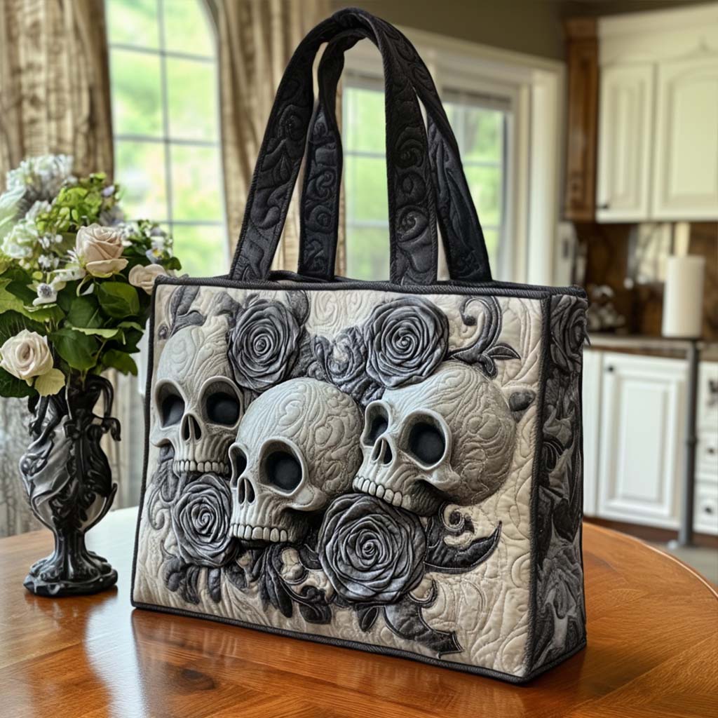 Grin and Glow Quilted Tote Bag Unique Skull Gifts