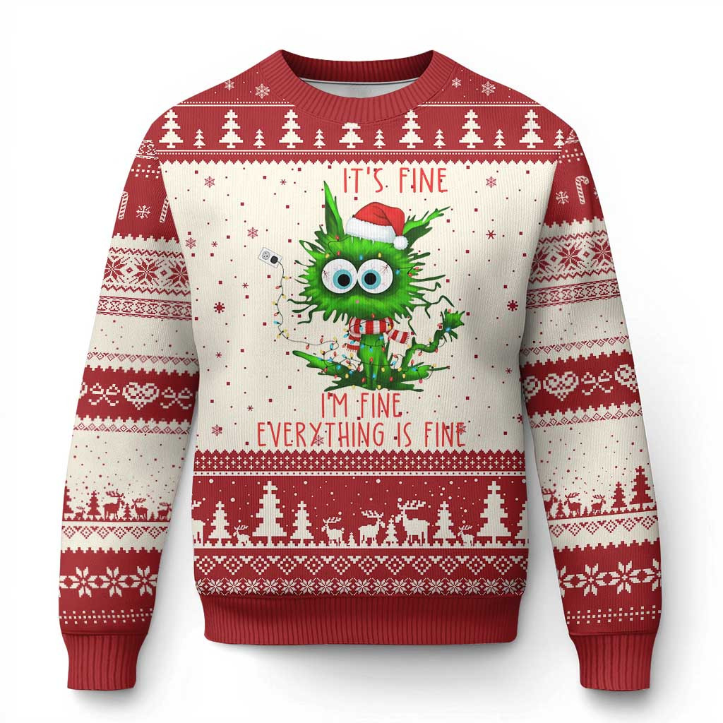 Grinch Cat Everything Is Fine Ugly Christmas Sweater Funny Catmas Sweater Xmas Cat Gifts