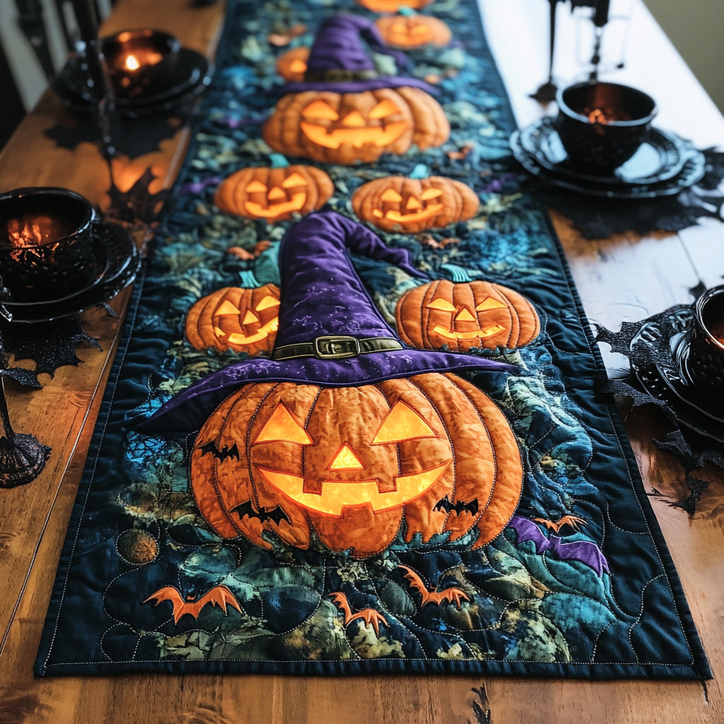 Grinning Gourd Quilted Table Runner Halloween Runners Dining Table Decor Ideas