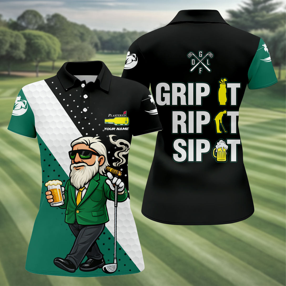 Grip It Rip It Sip It Plastered Beer Bottle Logo Golf Polo Shirt Best Golf Clothes Present For Her