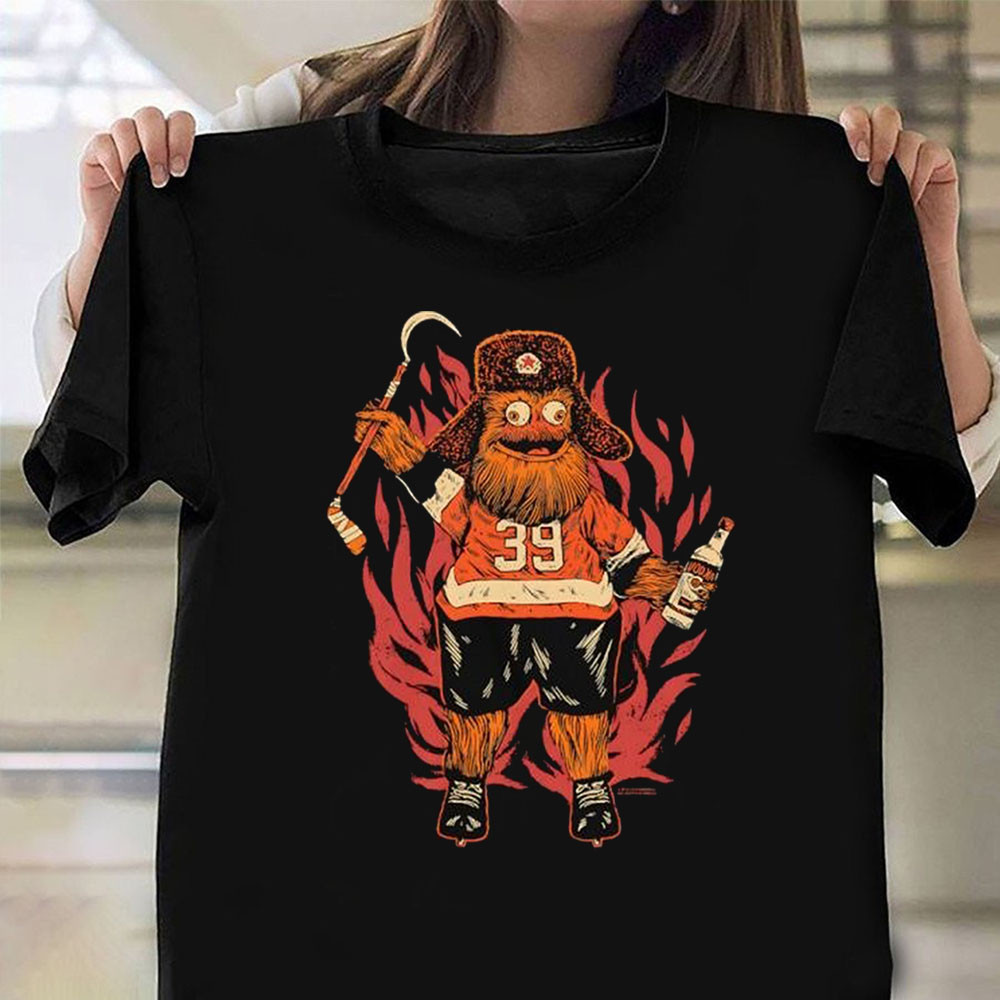 Gritty T-Shirt Matvei Michkov 39 Philadelphia Flyers Hockey Flames Mascot Shirt Fan Gritty Gift