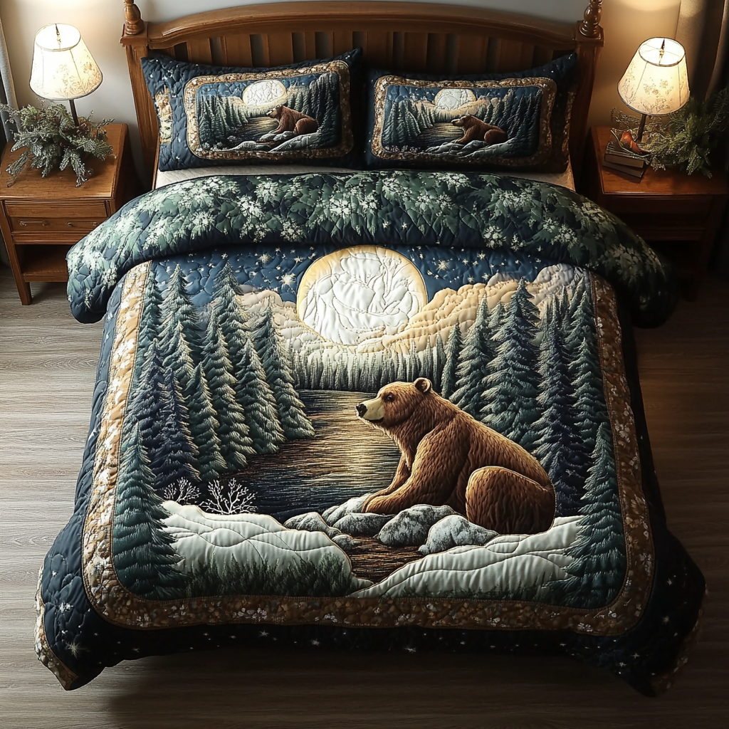 Grizzly Bear Quilted Bedding Set Bedroom Decorations Gifts For Wild Animal Lovers
