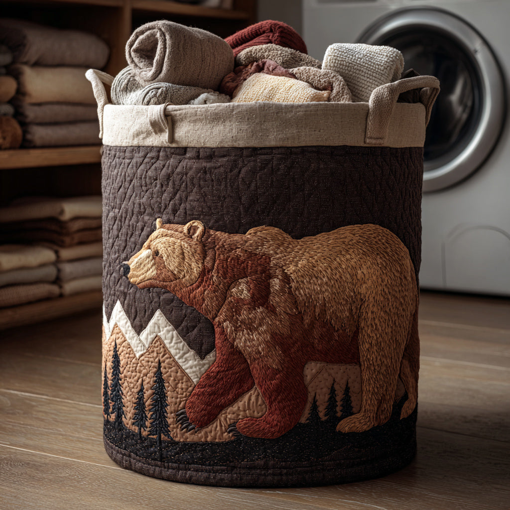 Grizzly Bear Quilted Laundry Basket Beautiful Quilted Laundry Hamper Gift for Any Occasion