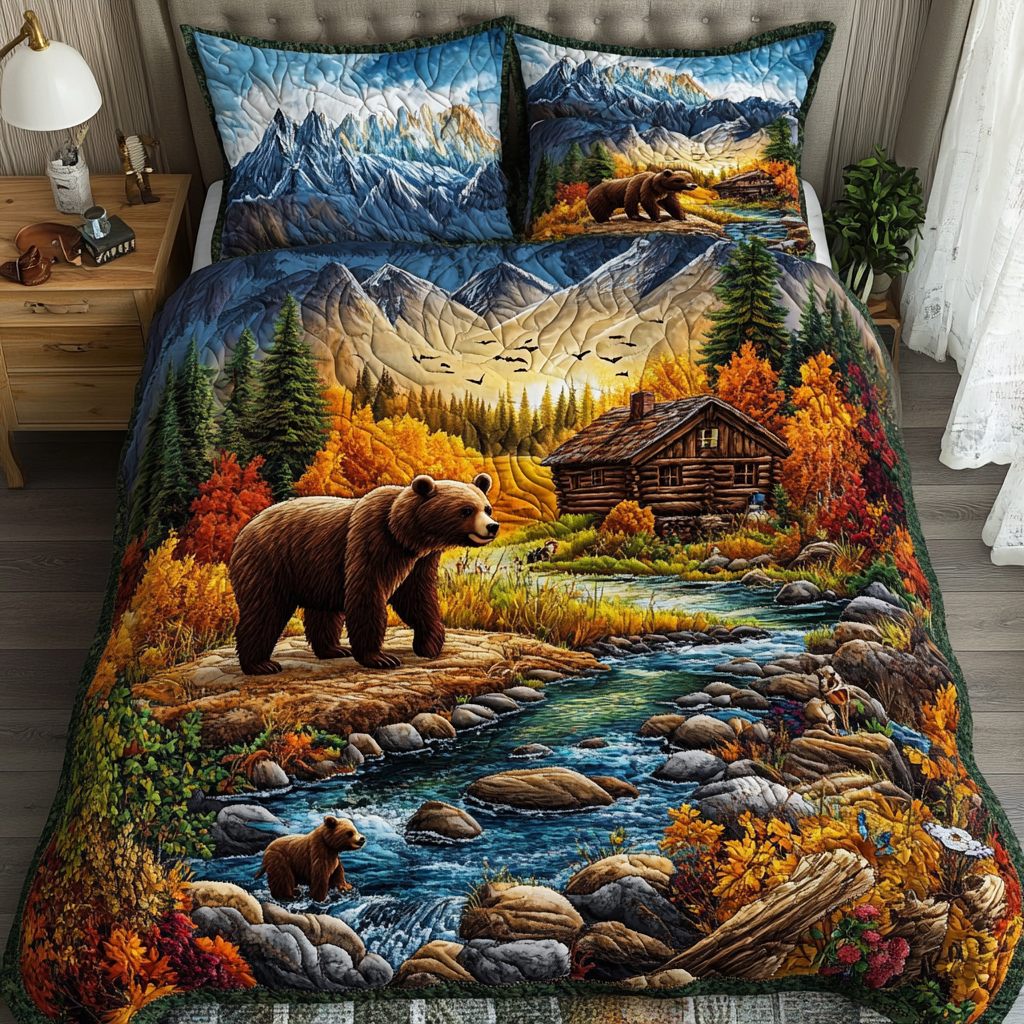 Grizzly Charm Quilted Bedding Set Unique Bed Sheet Set Presents For Wildlife Lovers