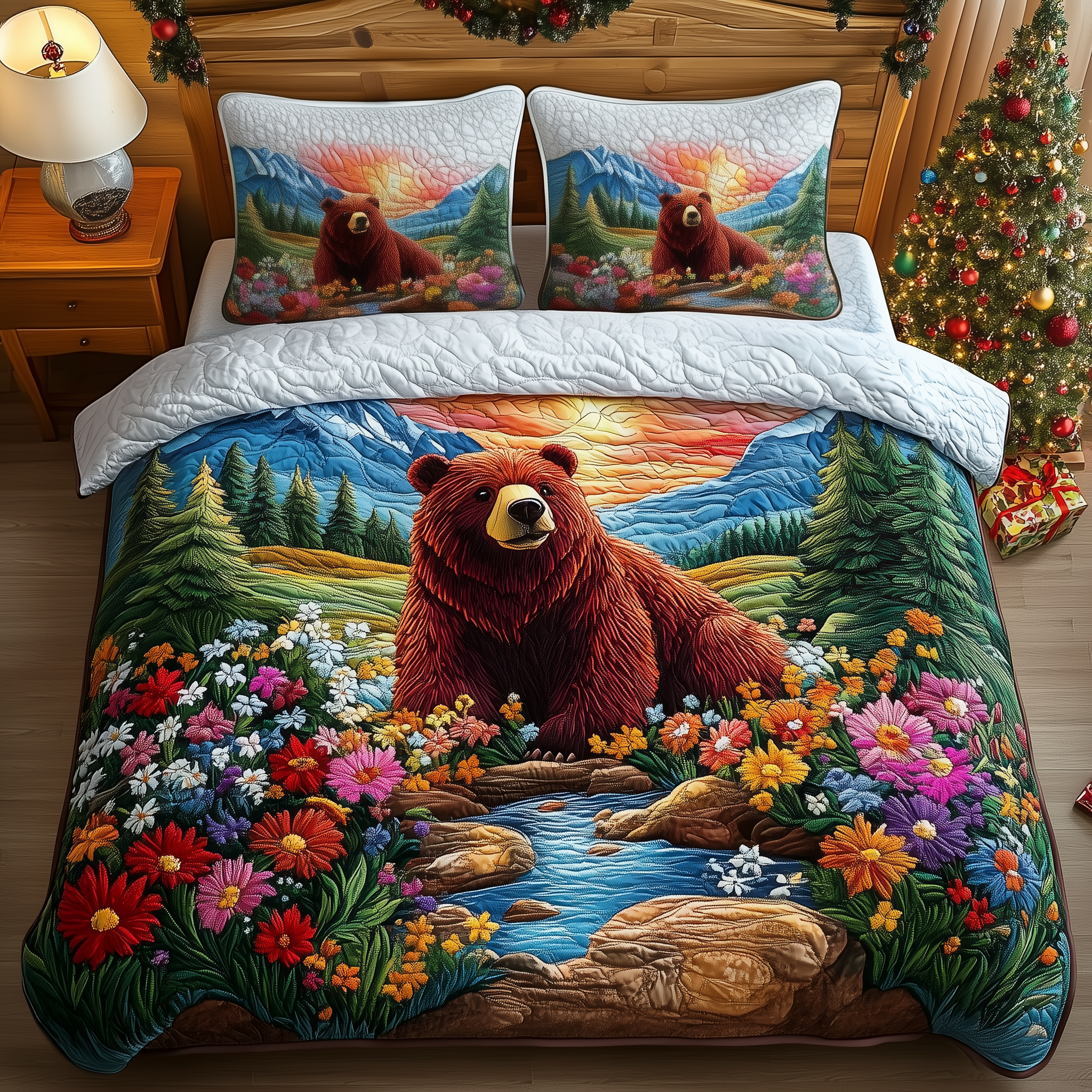 Grizzly Dreamy Garden Quilted Bedding Set Christmas Gifts For Couples