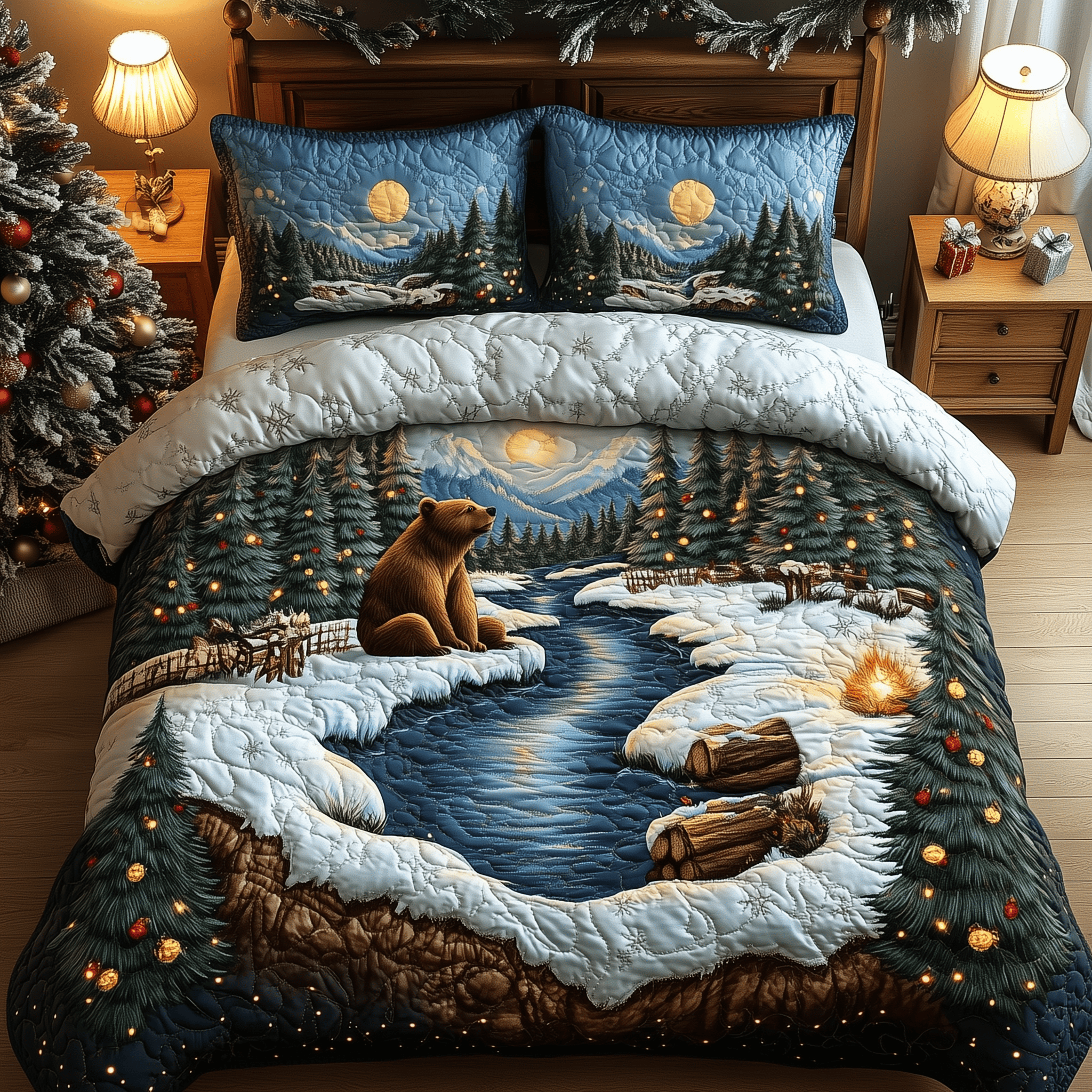 Grizzly Dreamy Night Quilted Bedding Set Christmas Gift Sets