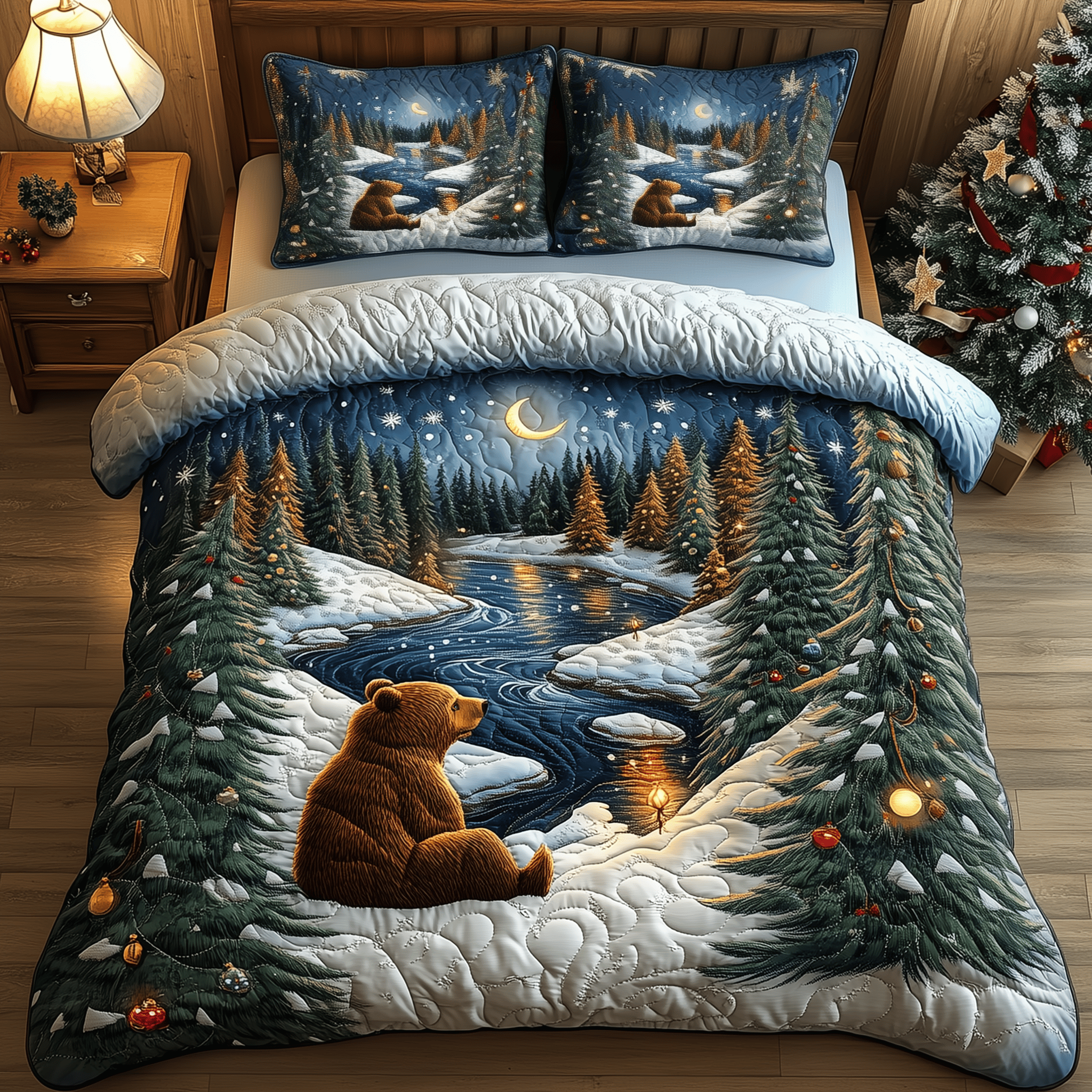 Grizzly Dreamy Night Quilted Bedding Set Christmas Gifts For Men 2025