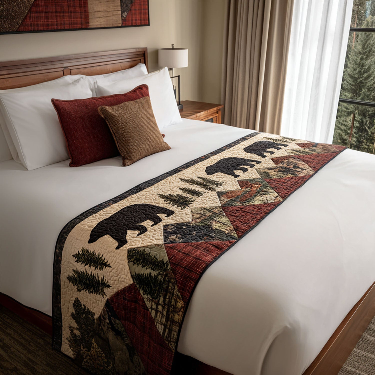 Grizzly Hollow Quilted Bed Runner Bedroom Decor Gifts For Wild Animal Lovers