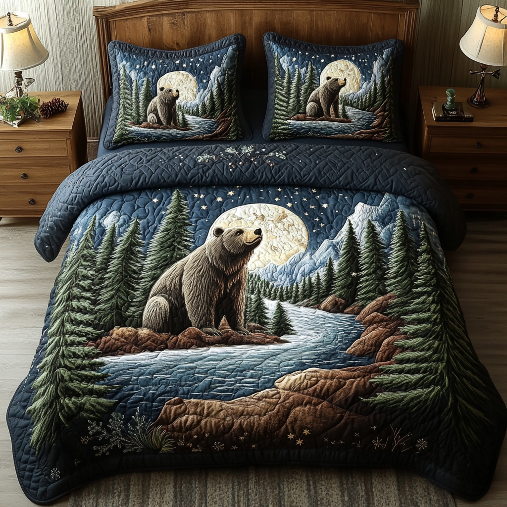 Grizzly Nap Quilted Bedding Set Bedroom Decor Ideas Gift For Wildlife Lovers