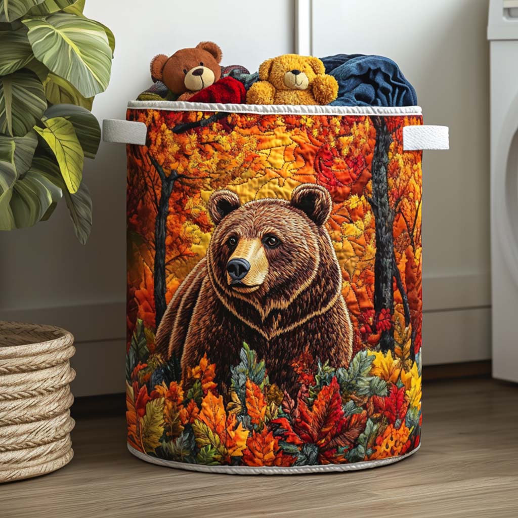 Grizzly Nightfall Quilted Laundry Basket Christmas Merch Gift
