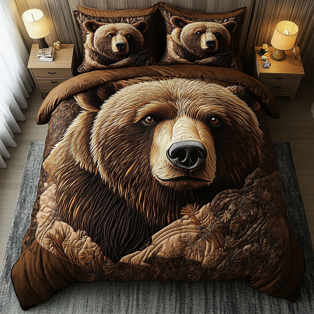Grizzly Nights Quilted Bedding Set Christmas Duvet Sets Gifts For Wildlife Enthusiasts