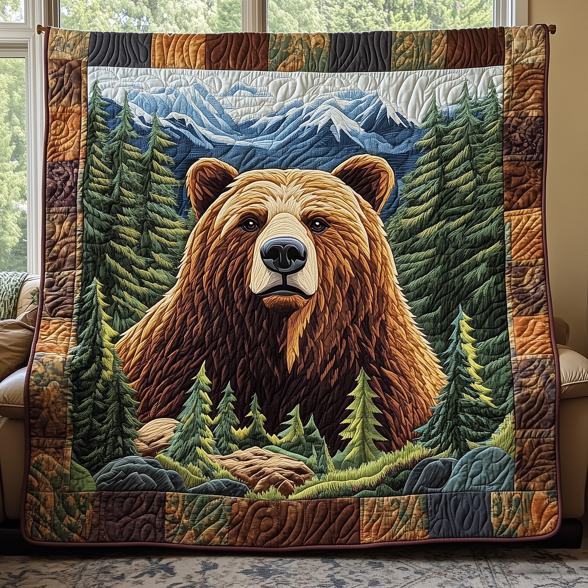 Grizzly Roam Quilted Blanket Cute Soft BlanketGifts For People Who Like Camping