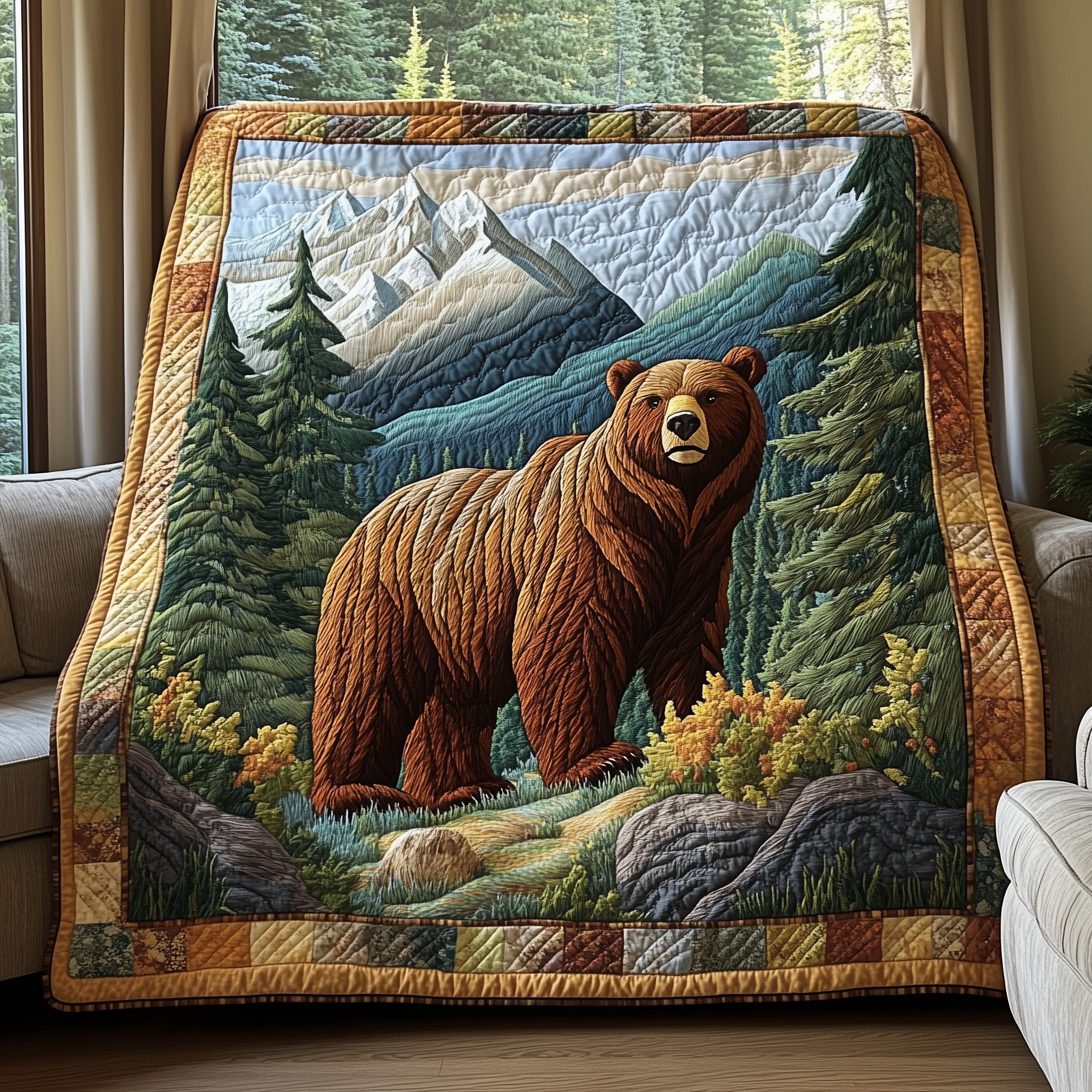 Grizzly Roam Quilted Blanket Cute Soft BlanketGifts For People With Campers