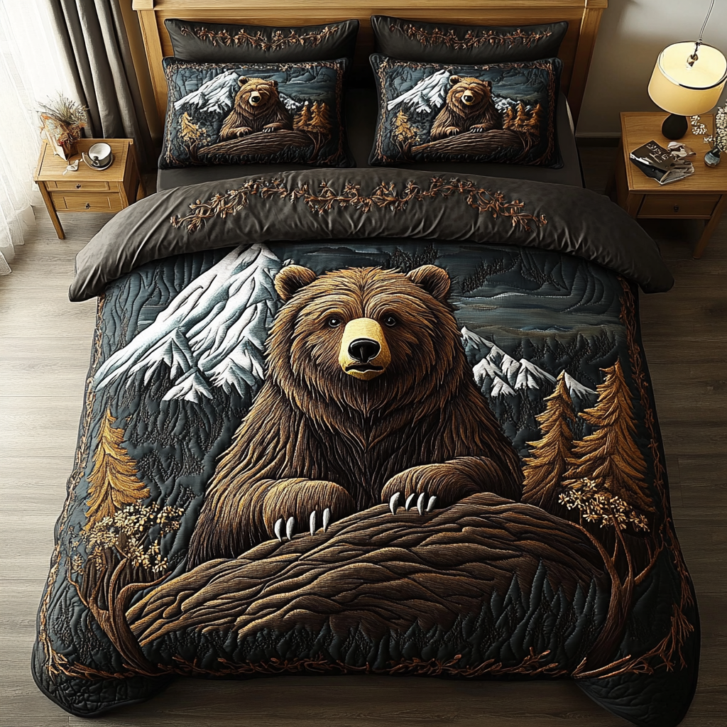 Grizzly Spirit Quilted Bedding Set Bedroom Decor Presents For Wildlife Lovers