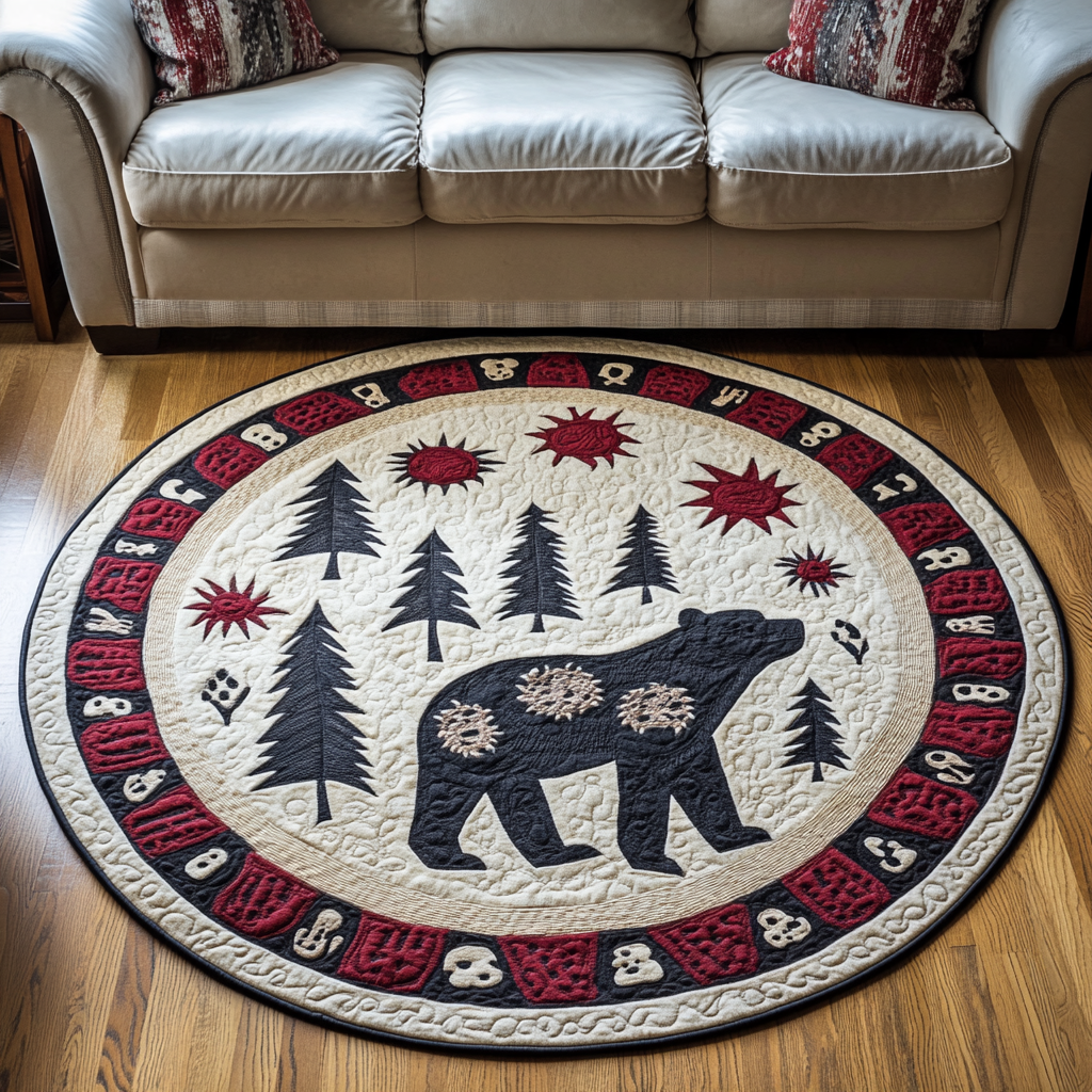 Grizzly Spirit Quilted Round Mat Front Door Idea Bear Gifts For Him Her