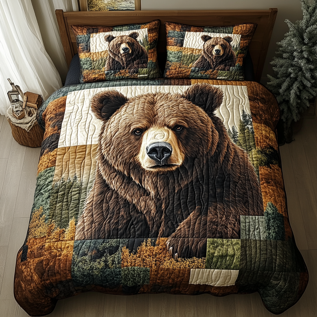 Grizzly Trail Quilted Bedding Set Bedroom Decor Hunting Lover Gifts