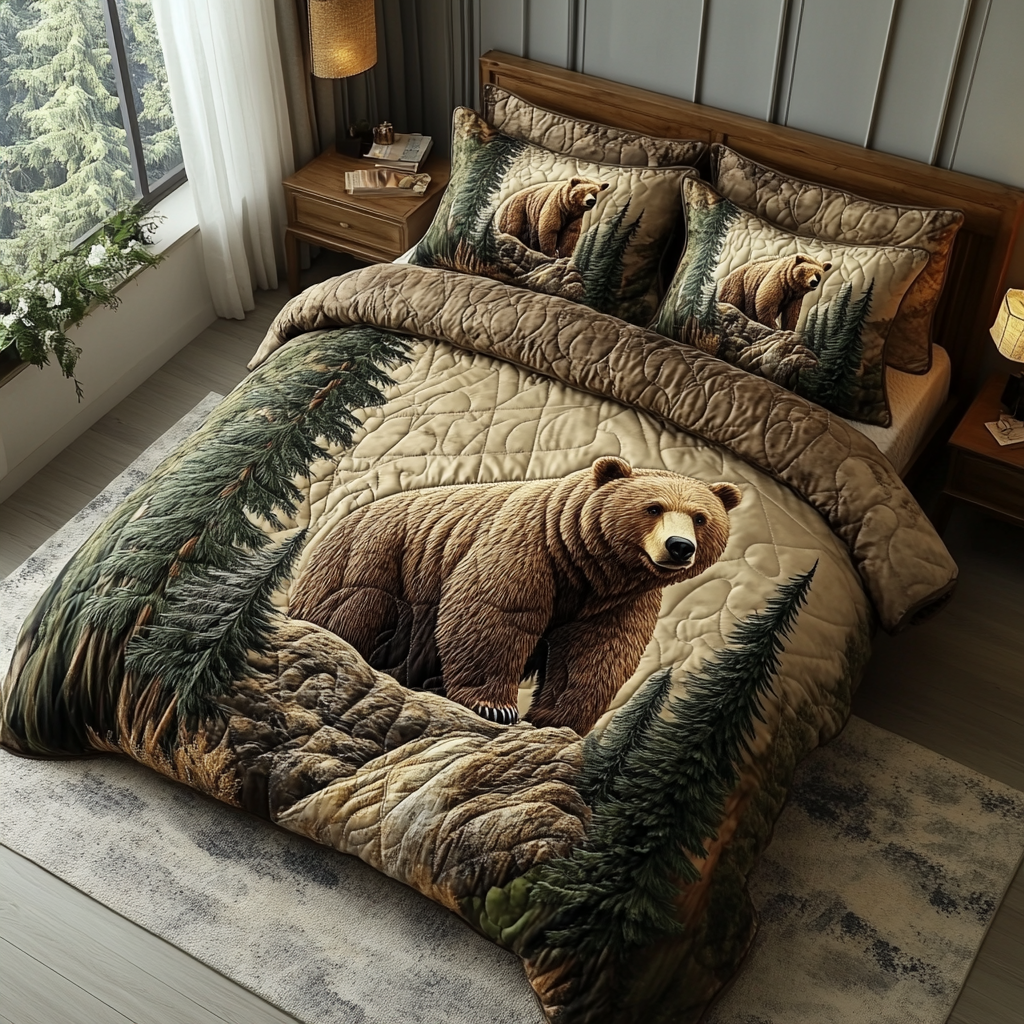 Grizzly Trail Quilted Bedding Set Cozy Bedroom Decor Gifts For Hunters