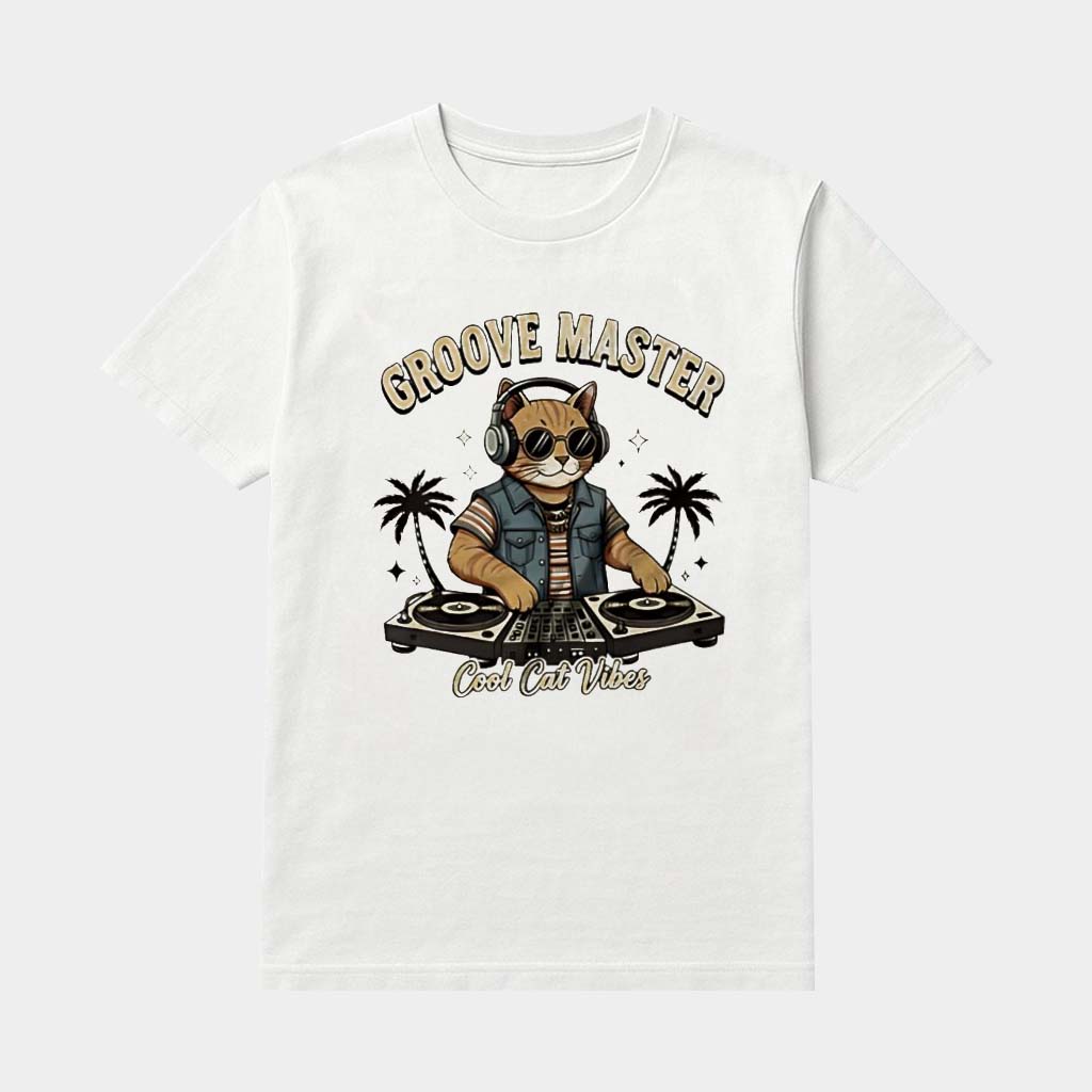 Groove Master Cool Cat Vibes DJ Shirt Funny Cat DJ T-Shirt Gifts For Music Lovers