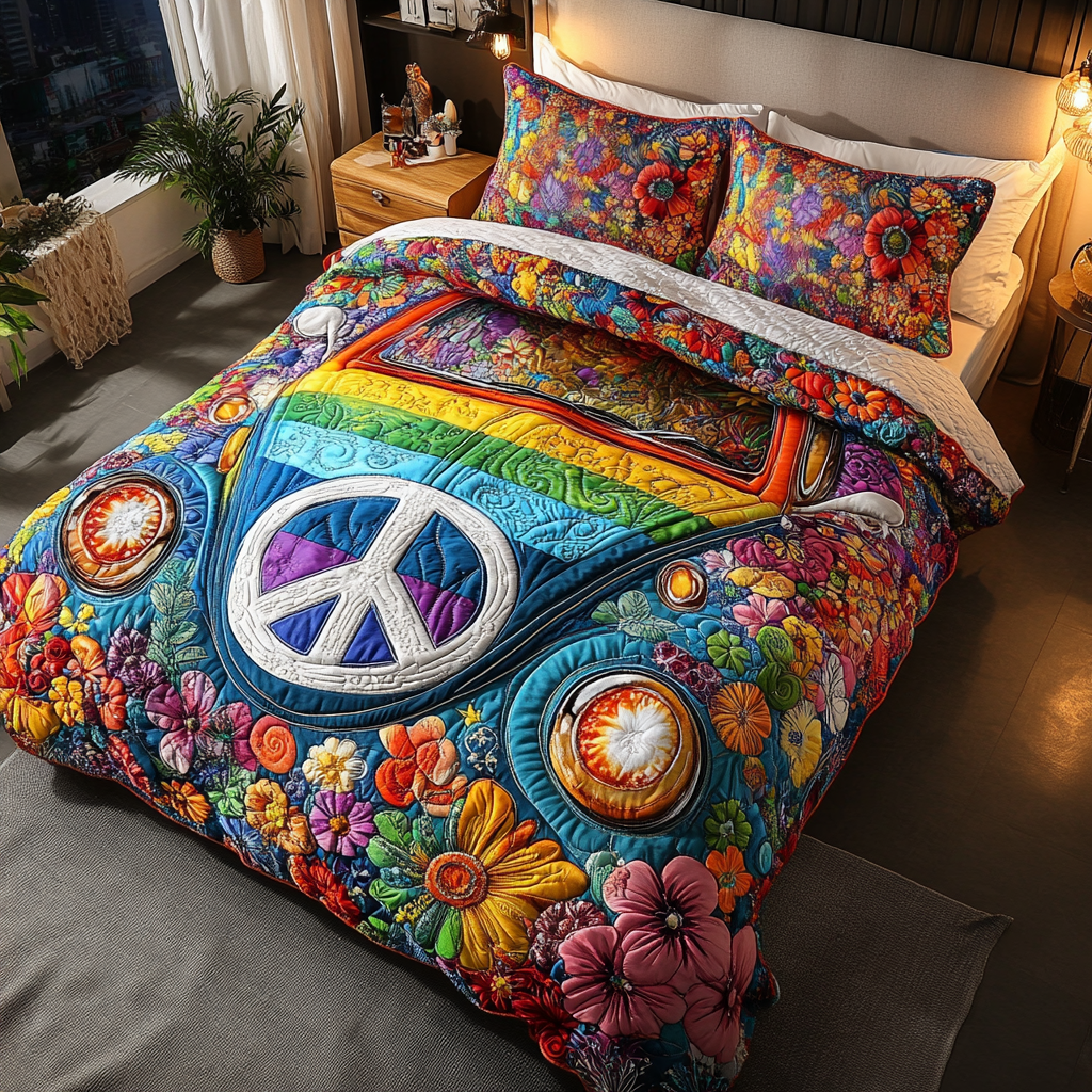Groovy Beetle Quilted Bedding Set Christmas Bedding Duvet Cover Birthday Gift Ideas For Hippies