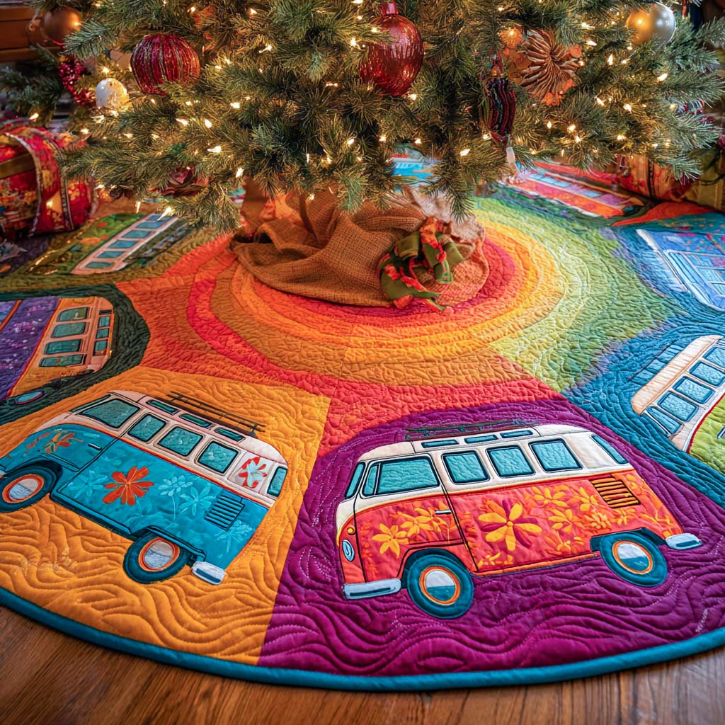 Groovy Christmas Journey Quilted Tree Skirt Best Indoor Xmas Decorations Family Christmas Gifts