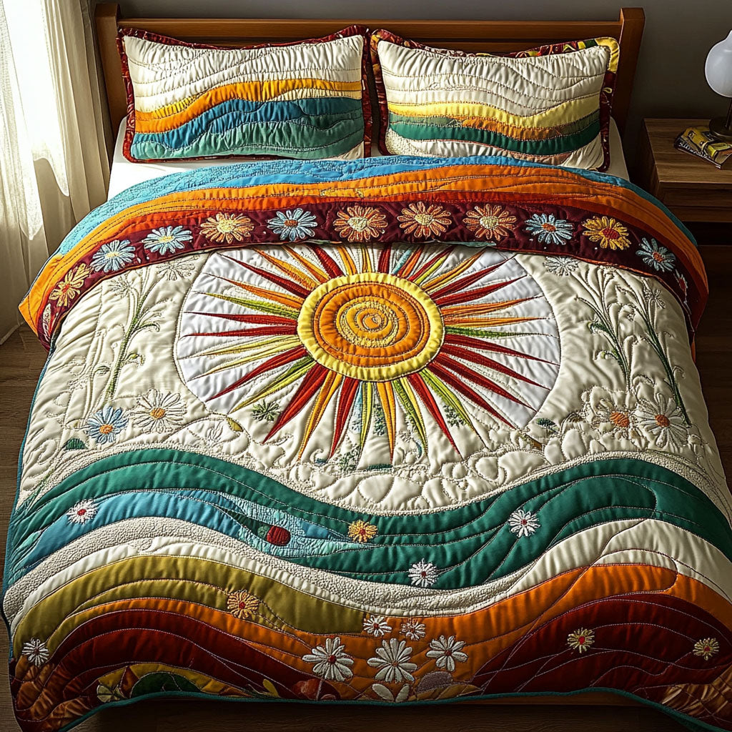 Groovy Dream Quilted Bedding Set Aesthetic Room Decor Gifts For Hippie Mom