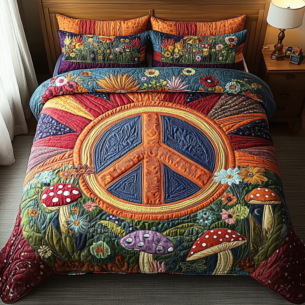 Groovy Dreams Quilted Bedding Set Best Bedspread Set Best Gifts For Hippies