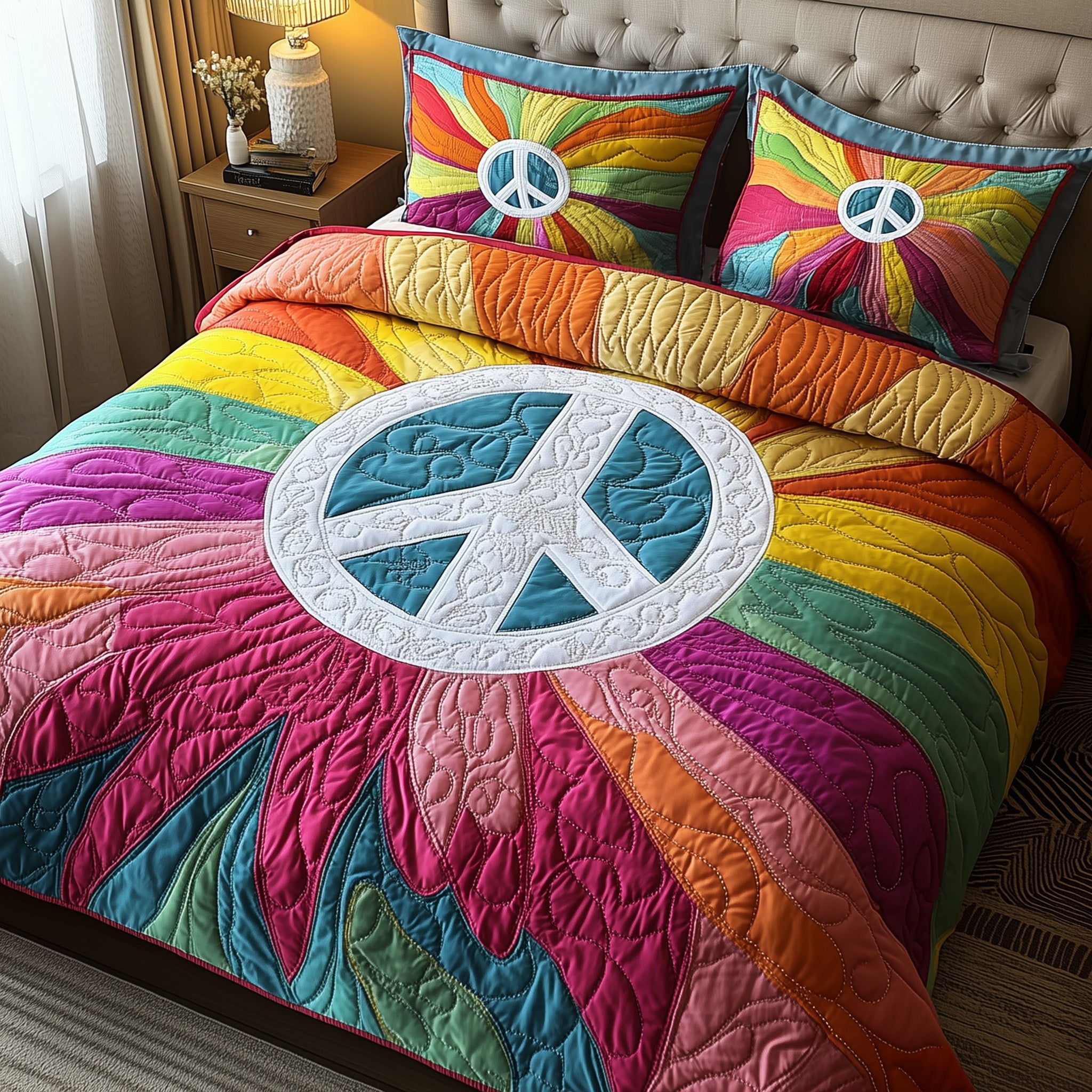 Groovy Dreams Quilted Bedding Set Duvet Cover Bed Sheet Best Christmas Gifts For Hippies