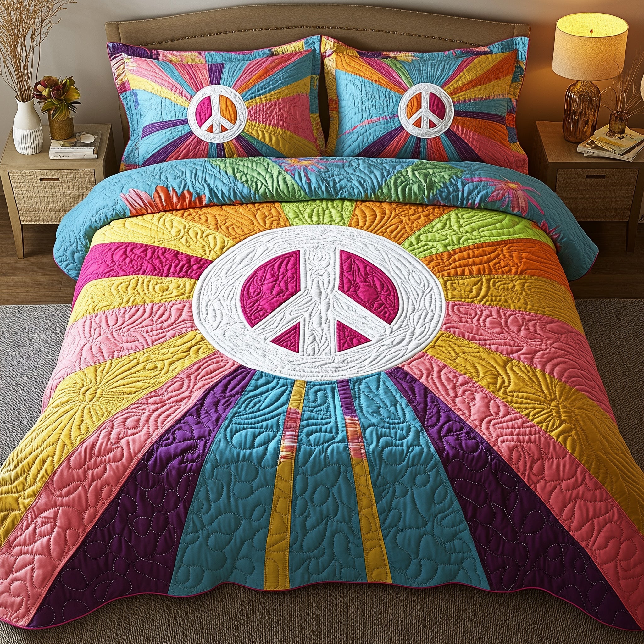 Groovy Dreams Quilted Bedding Set Duvet Cover Bed Sheet Best Gifts For Hippie Mom