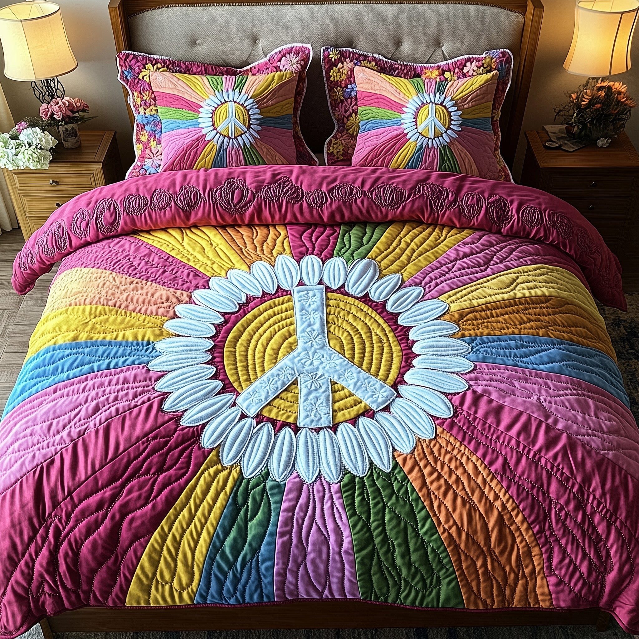 Groovy Dreams Quilted Bedding Set Duvet Cover Bed Sheet Best Gifts For The Hippie In Your Life