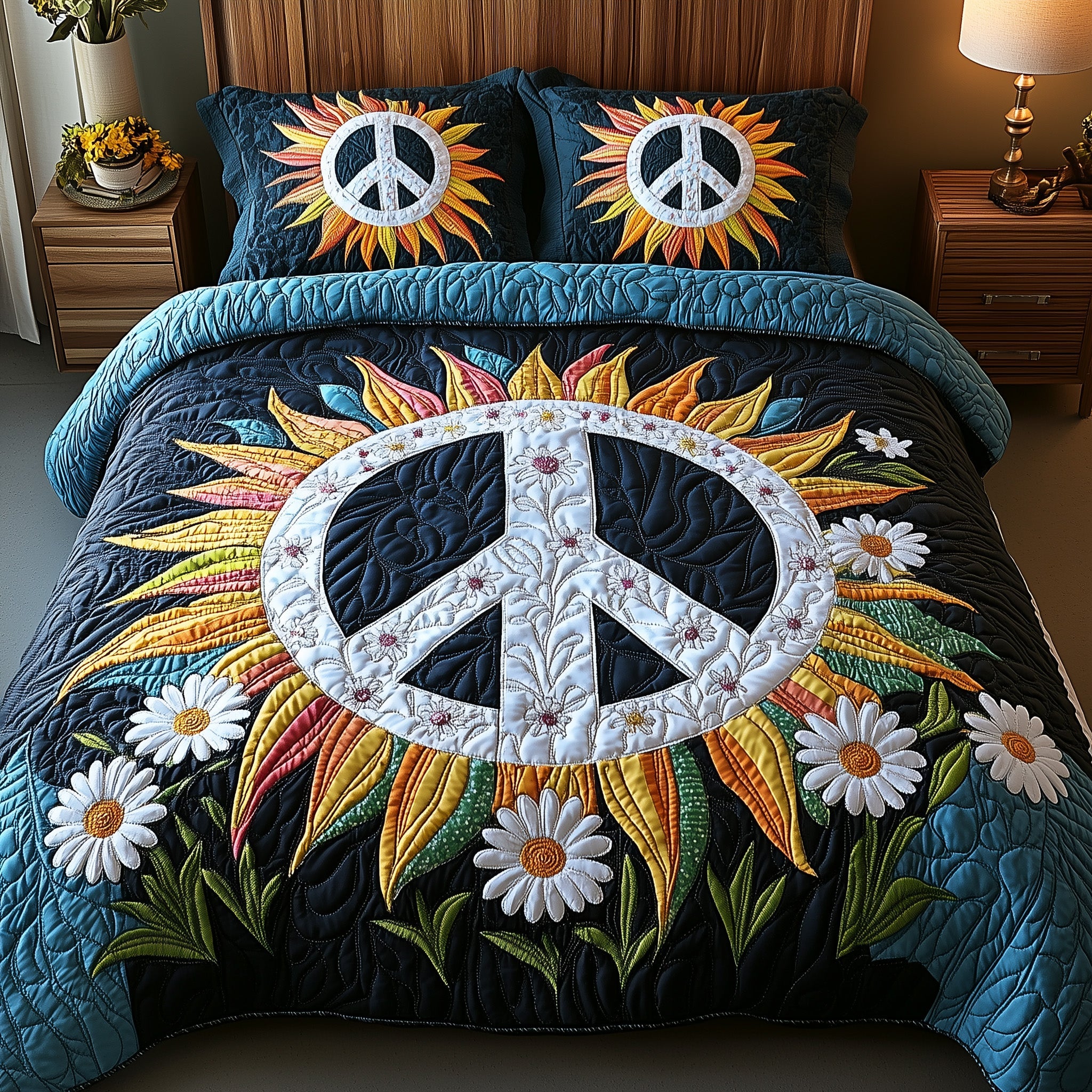 Groovy Dreams Quilted Bedding Set Duvet Cover Bed Sheet Birthday Gift Ideas For Hippies