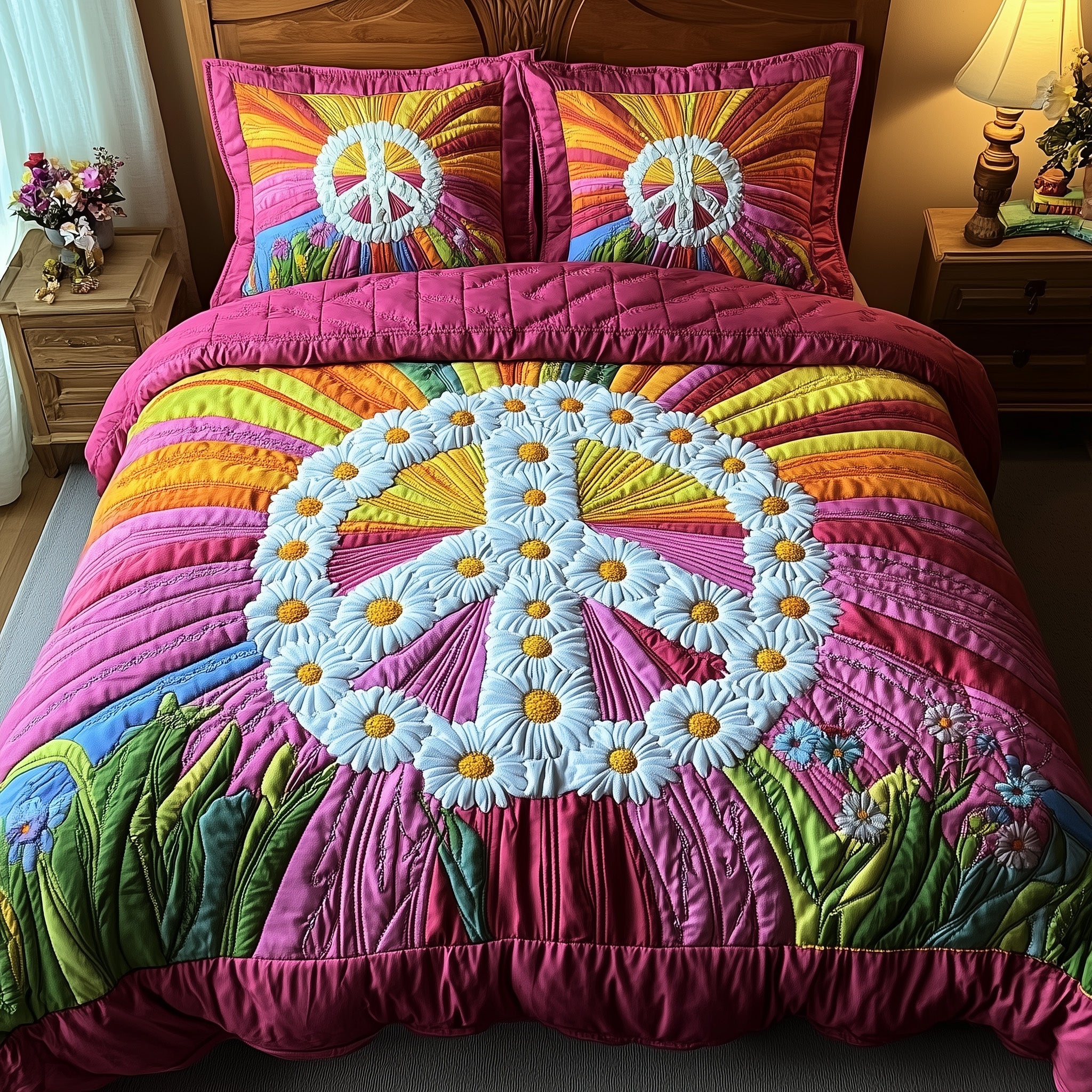 Groovy Dreams Quilted Bedding Set Duvet Cover Bed Sheet Christmas Gift Ideas For Hippies